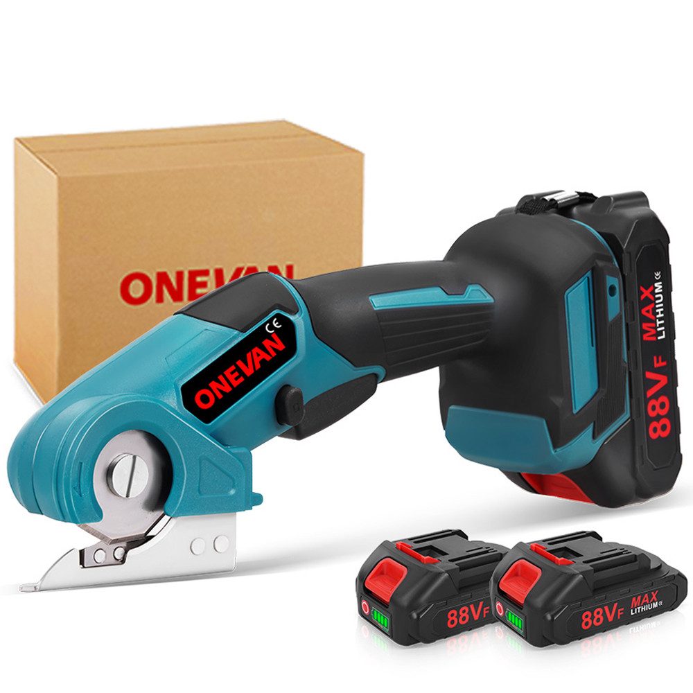 ONEVAN Akku-Universalschere Elektrische Schere Set Akkuschere Stoffschere mit 2 x Akkus, 600 in W, 1-tlg., Schneiderschere 1-6mm, für Schneiden Leder Topfpflanze Baumwollstoff Pappe