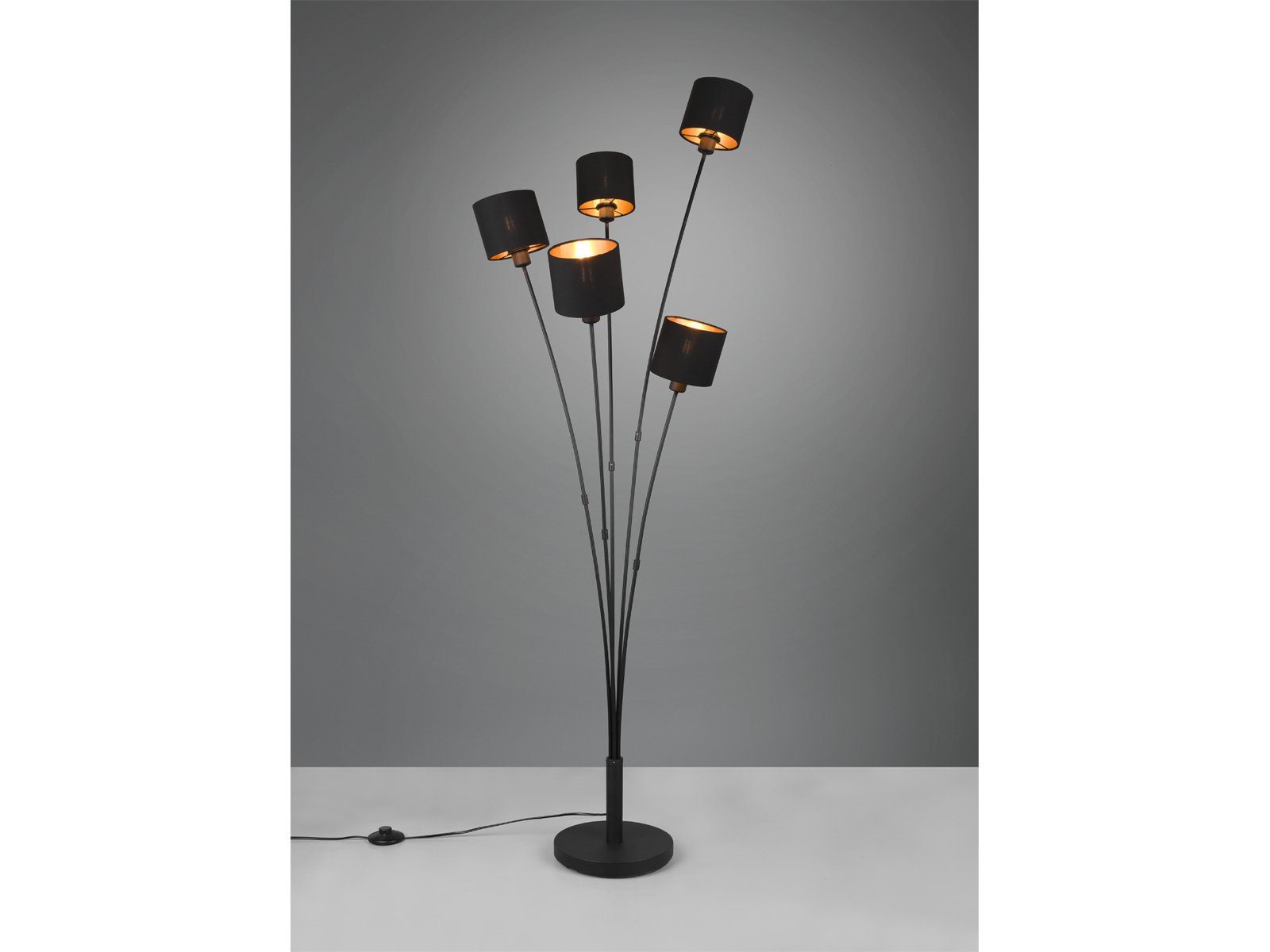 Reality Leuchten LED Stehlampe 5-flammig mit Stoffschirmen, Höhe 163cm, dimmbar, LED wechselbar, Warmweiß, ausgefallene Stehleuchte, Wohnzimmer Lampe stehend in – Bild 3 von 5