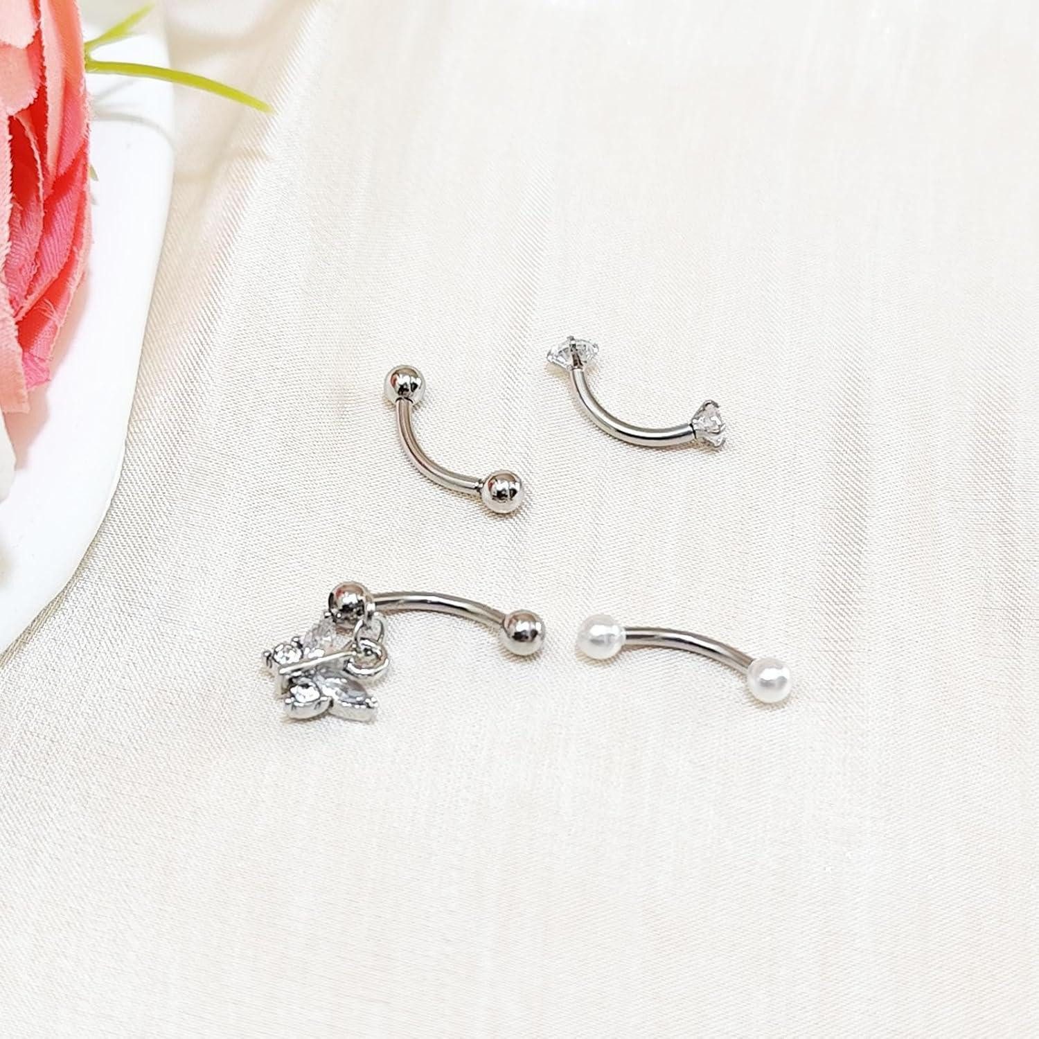 Besyvvin Augenbrauenpiercing Augenbrauenpiercing Set 4stk Chirurgenstahl Curved Barbell 1,2mm 8mm