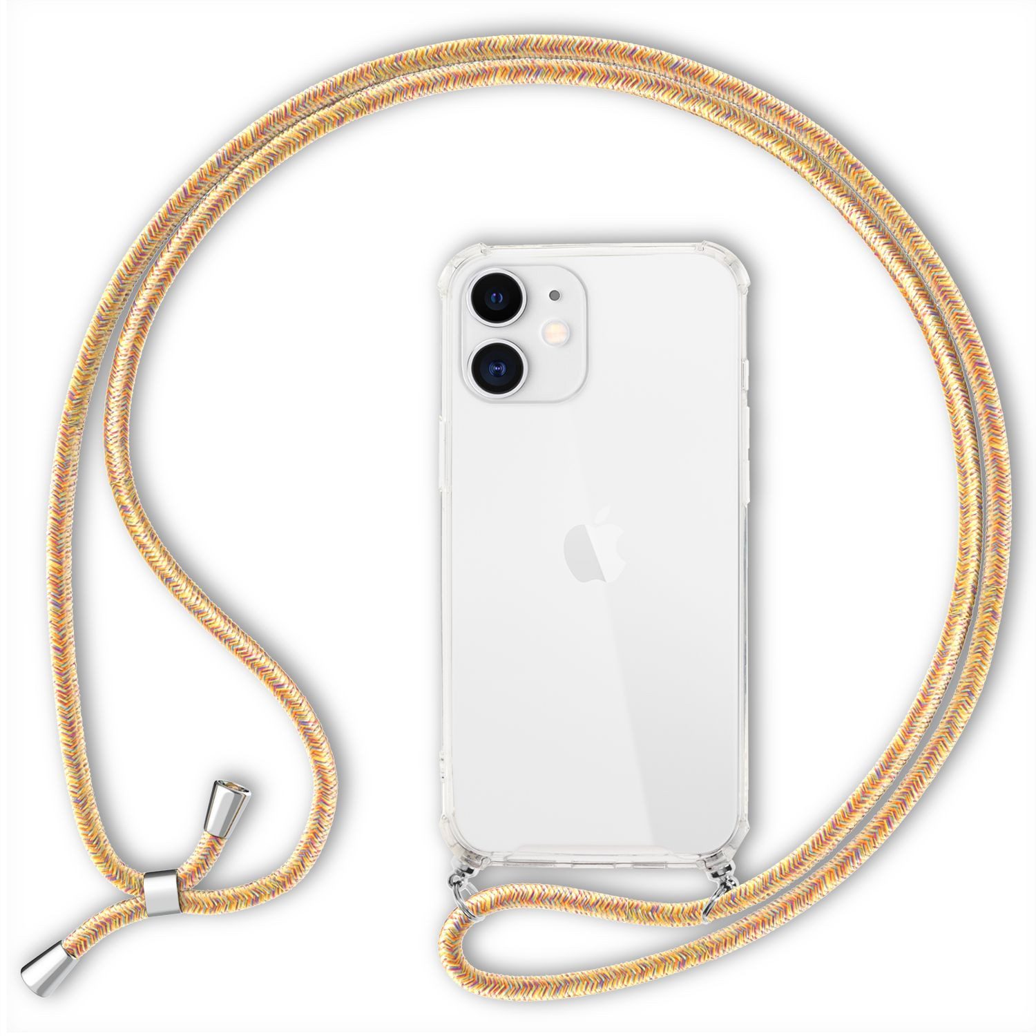 Nalia Backcover Apple iPhone 12 Mini 13,7 cm (5,4 Zoll), Klare Hybrid Hülle mit Kette / Schutzhülle zum Umhängen / Handyband