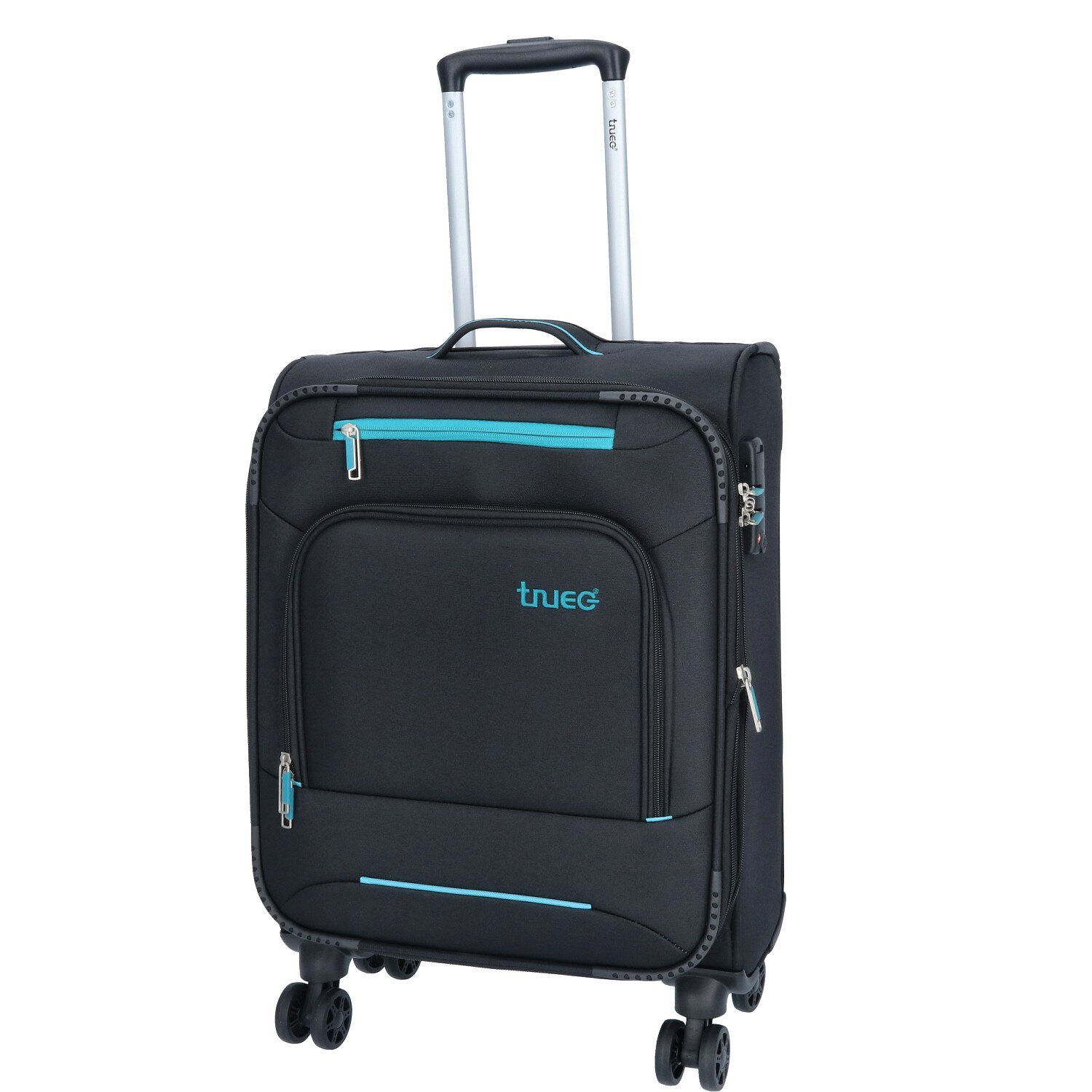 TheTrueC Koffer TheTrueC 4-Rad Trolley 55cm Black-Blue Palma Black, 4 Rollen Rollen