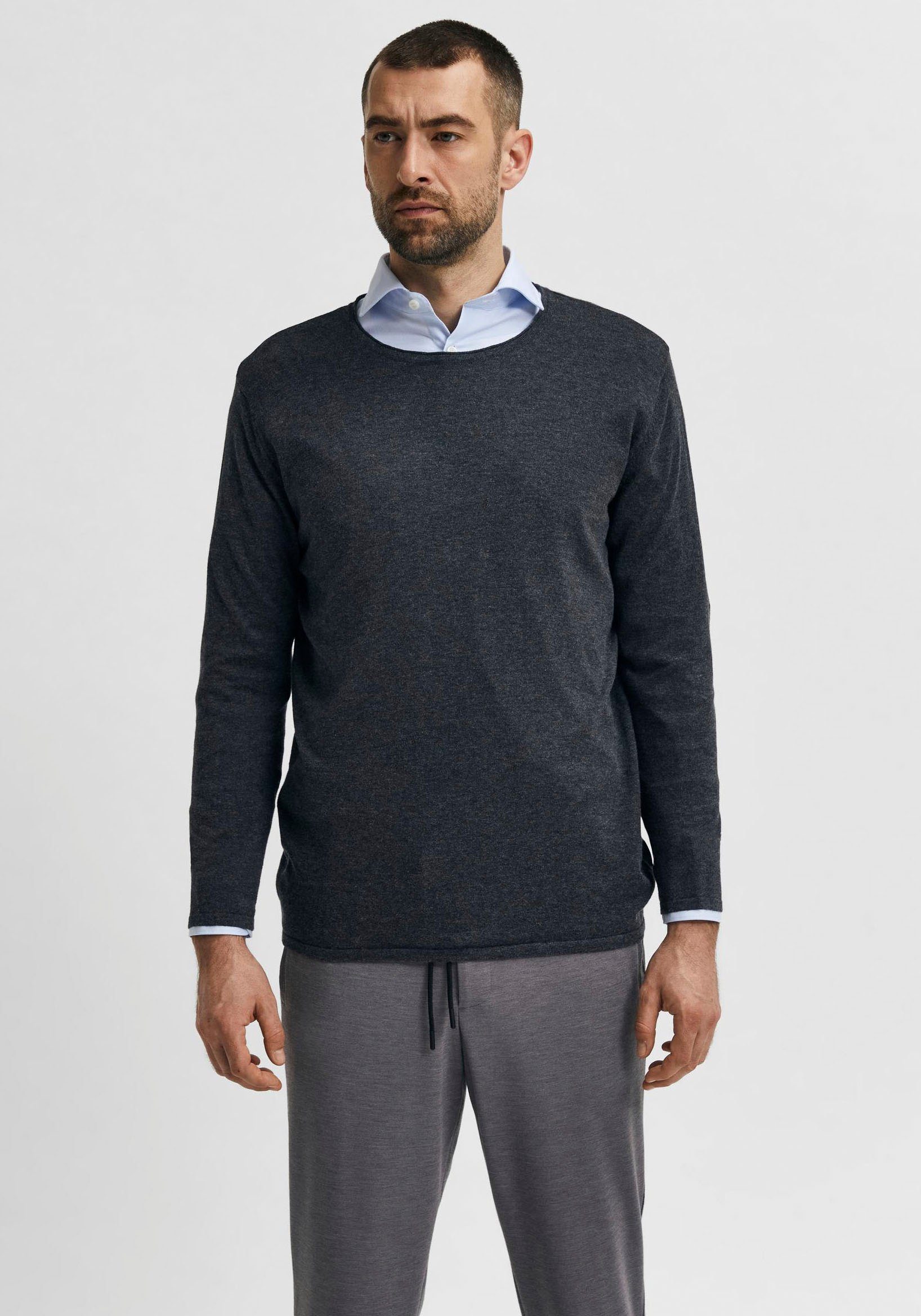 SELECTED HOMME Rundhalspullover ROME KNIT Anthracite
