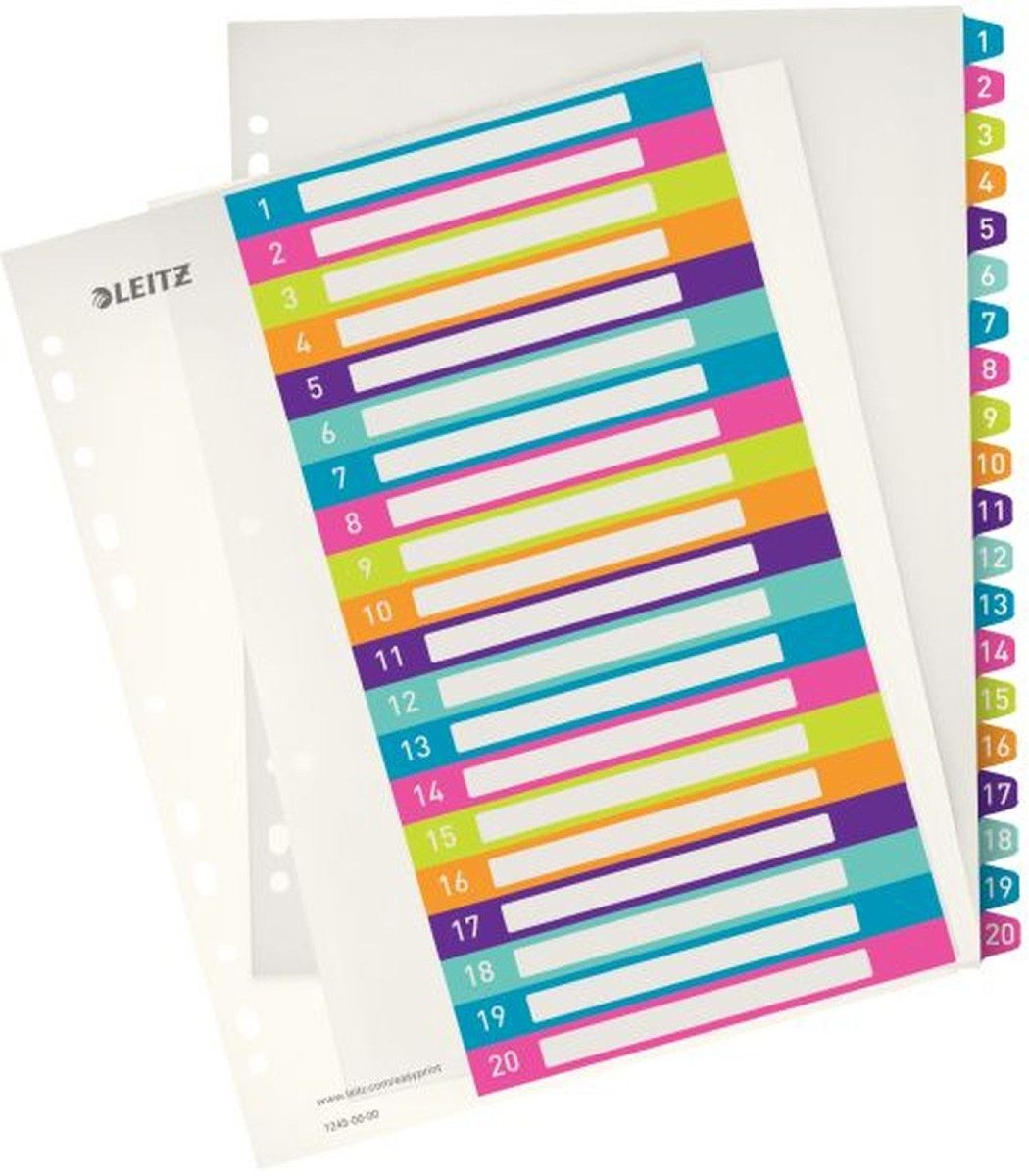 ESSELTE Aktenordner Plastikregister Wow 1-20 bedruckbar A4 PP 20 Blatt farbig