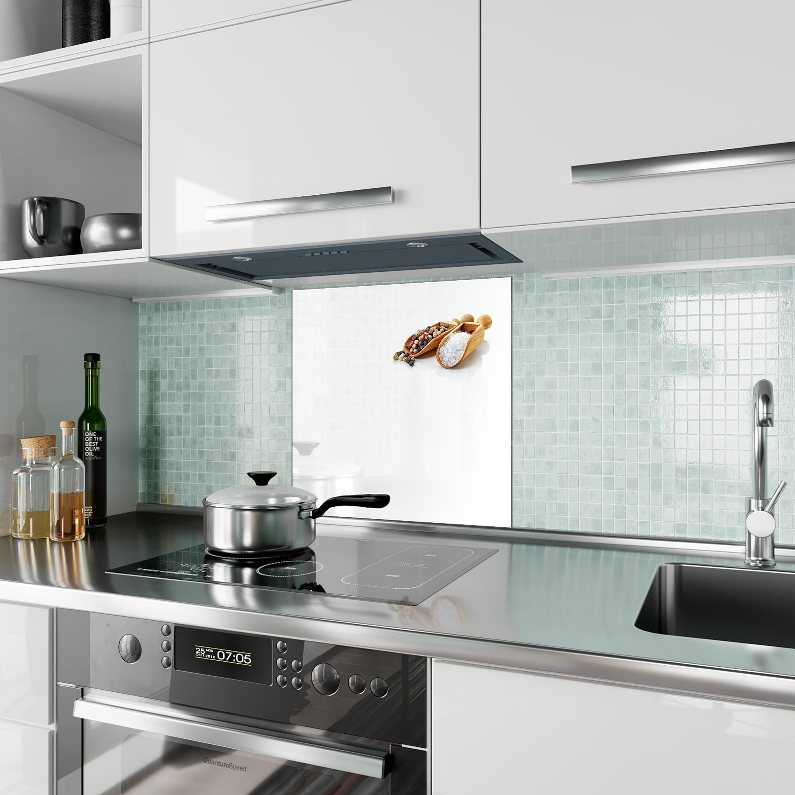 Salz Küchenrückwand und Küchenrückwand Motiv Primedeco mit Spritzschutz Pfeffer Glas