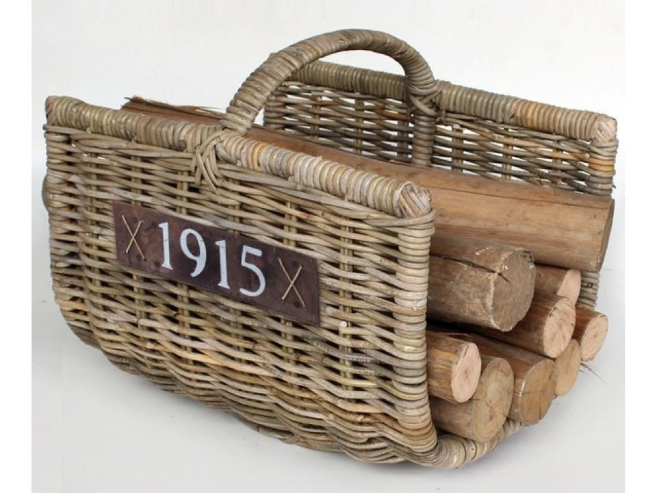 Van der Leeden Kaminholzkorb NATURA grau aus Rattan 40x50x40 cm