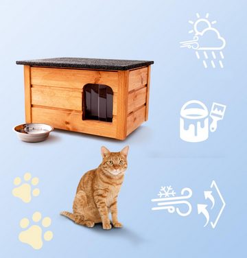 EBUY Tierhaus Wetterfestes Katzenhaus mit aufklappbarem Dach und Lamellentüren