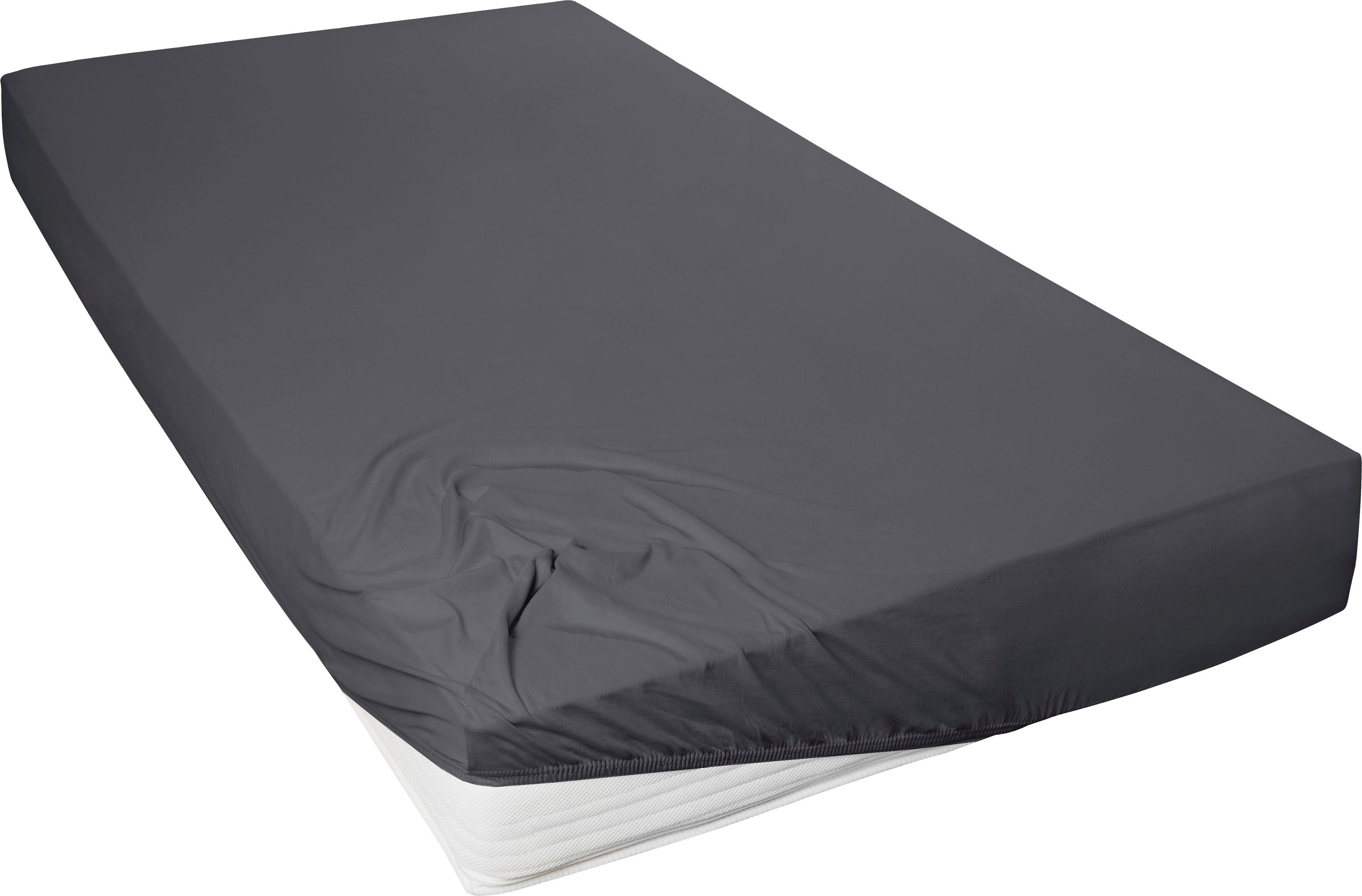 Primera Spannbettlaken Mako-Feinjersey Spannbetttuch, Mako-Jersey, Gummizug: rundum, (1 Stück), Geeignet für Standardmatratzen bis 22 cm, 100% Baumwolle