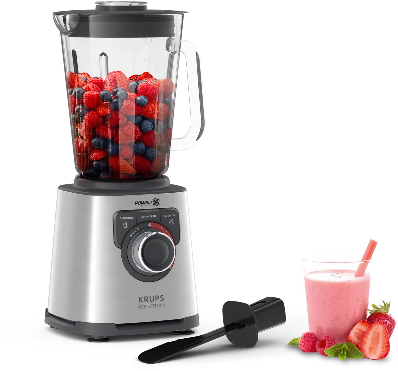 Krups Standmixer KB403D Perfect Mix+, 1200 W, 28.000 UpM, 2 L Glasbehälter, 3 voreingestellte Programme