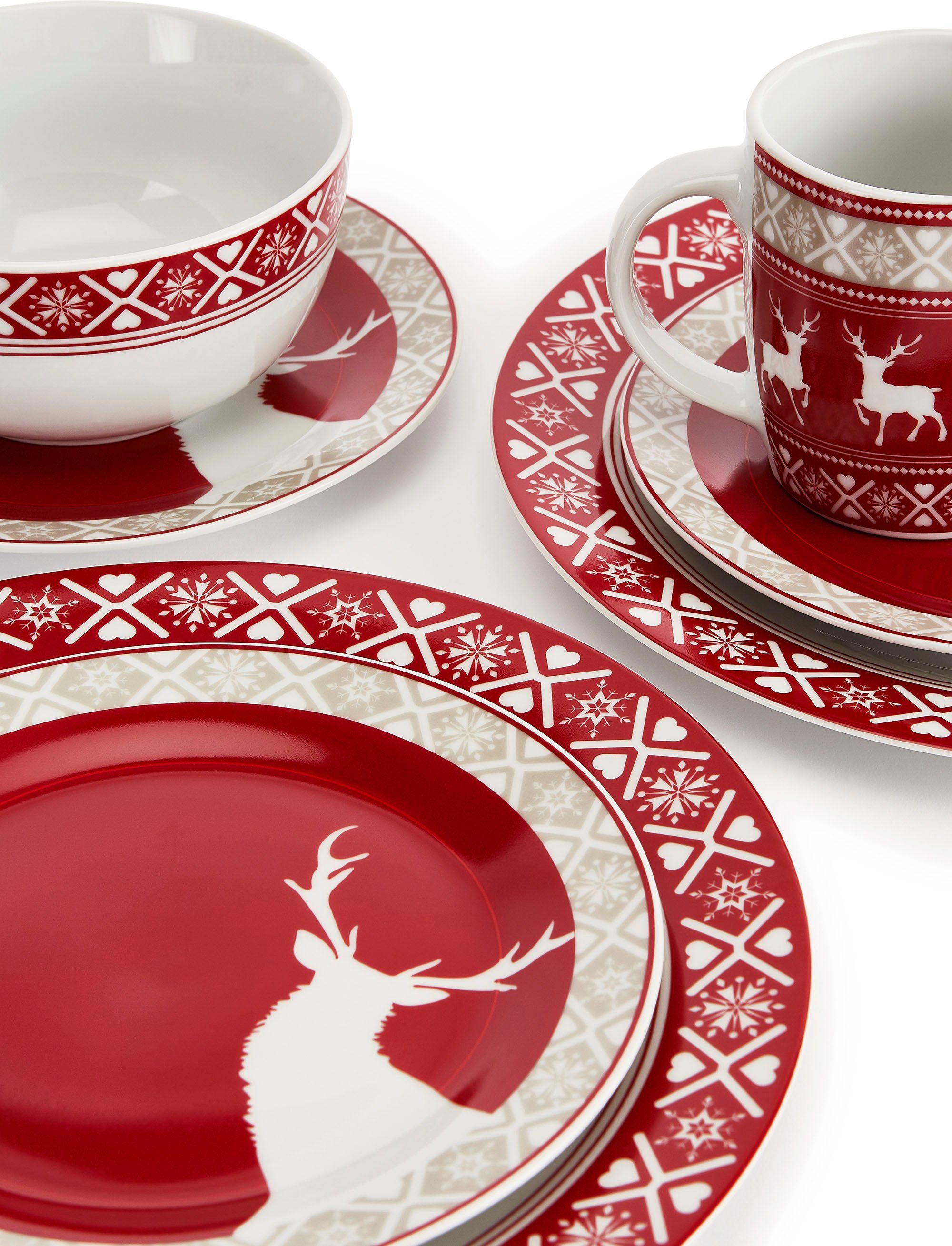 Retsch Arzberg Kombiservice Geschirr-Set, Service Personen, Personen (16-tlg), Porzellan, 4 4 Winter, Rentier-Design, 16 Reindeer, Nordic Advent, Teile, Weihnachten für