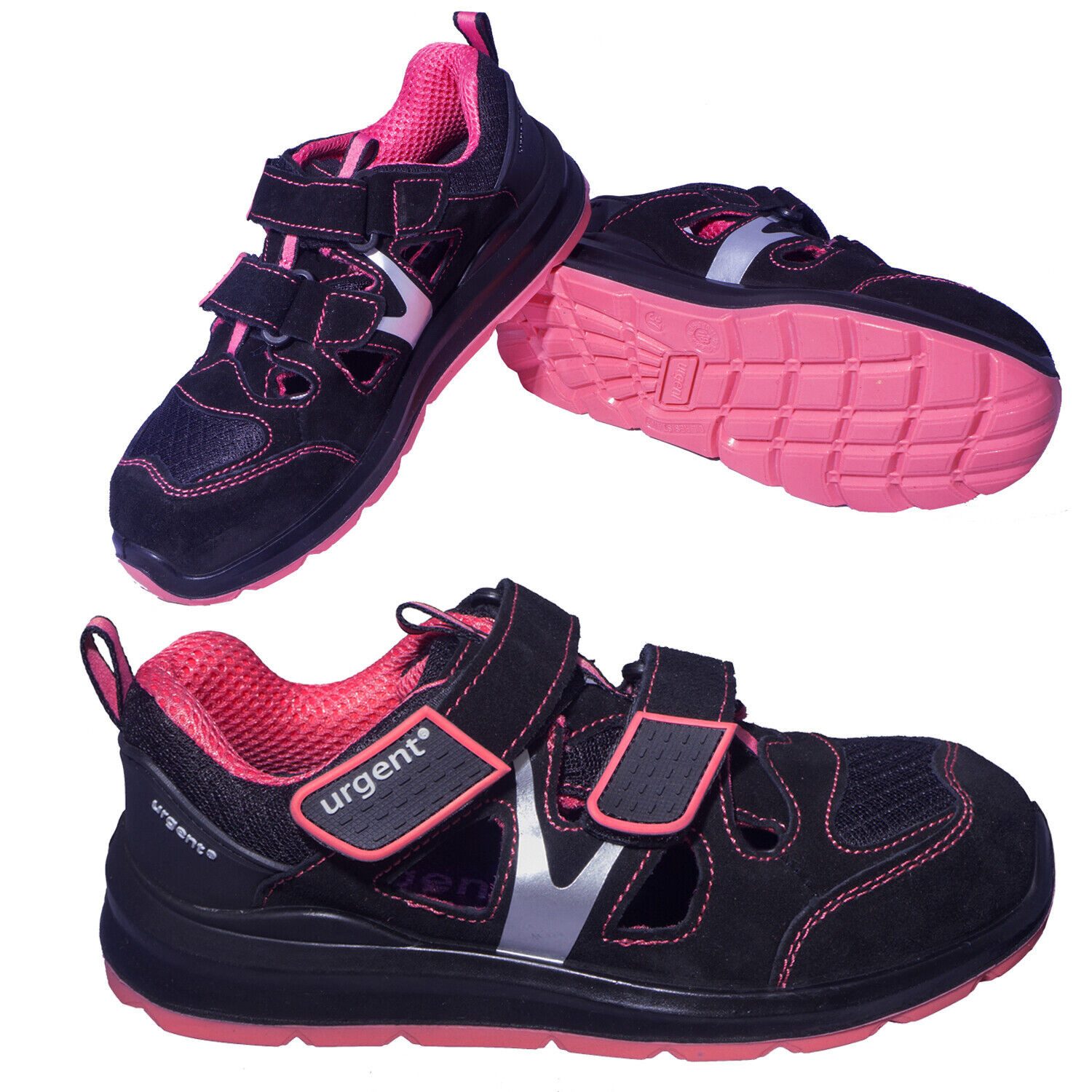 Urgent Damen Arbeitssandale S1 Sicherheitssandale Schutzkappe Schwarz-Rosa Arbeitsschuh