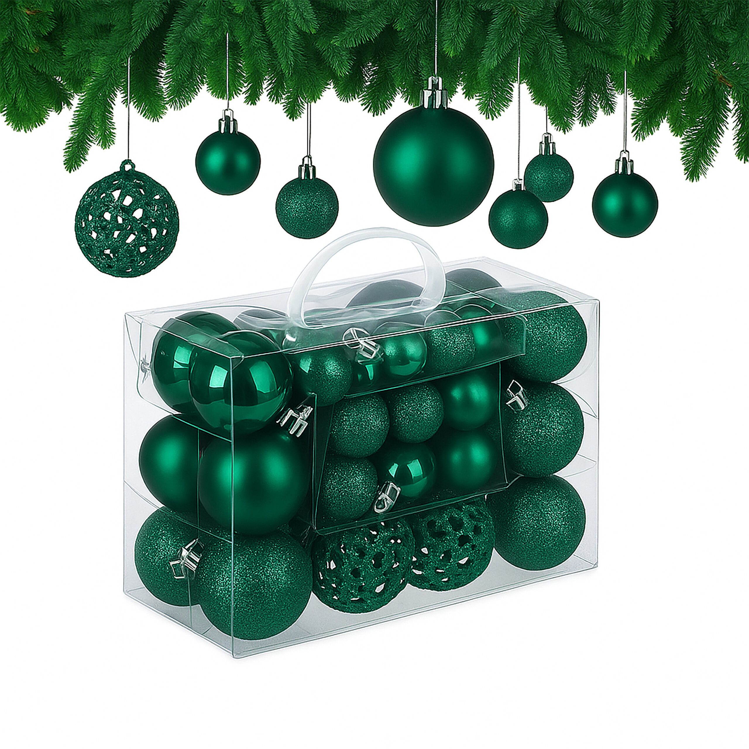 relaxdays Weihnachtsbaumkugel Weihnachtskugeln im 50er Set, Dunkelgrün