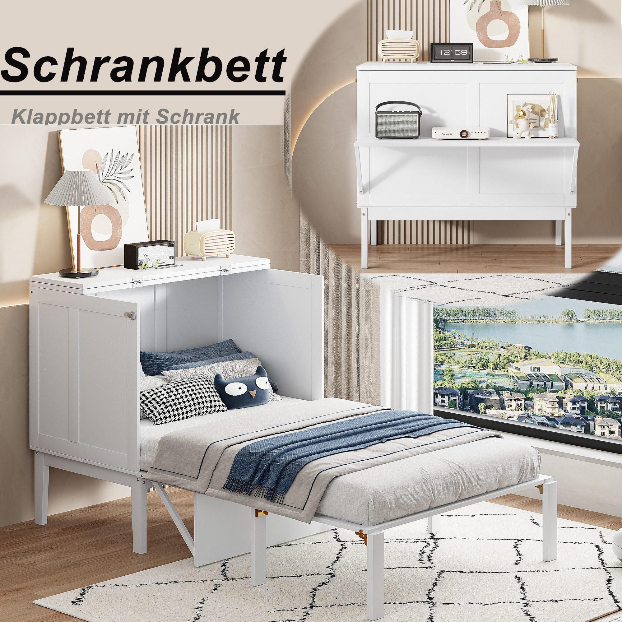 STILVORA Bettgestell 90x200 Schrankbett mit Lattenrost,Jugendbett Kinderbett ohne Matratze (Wandbett mit Lattenrost, vertikales Schrankbett mit Lattenrost, Jugendbett, 90x200 cm), ohne Matratze