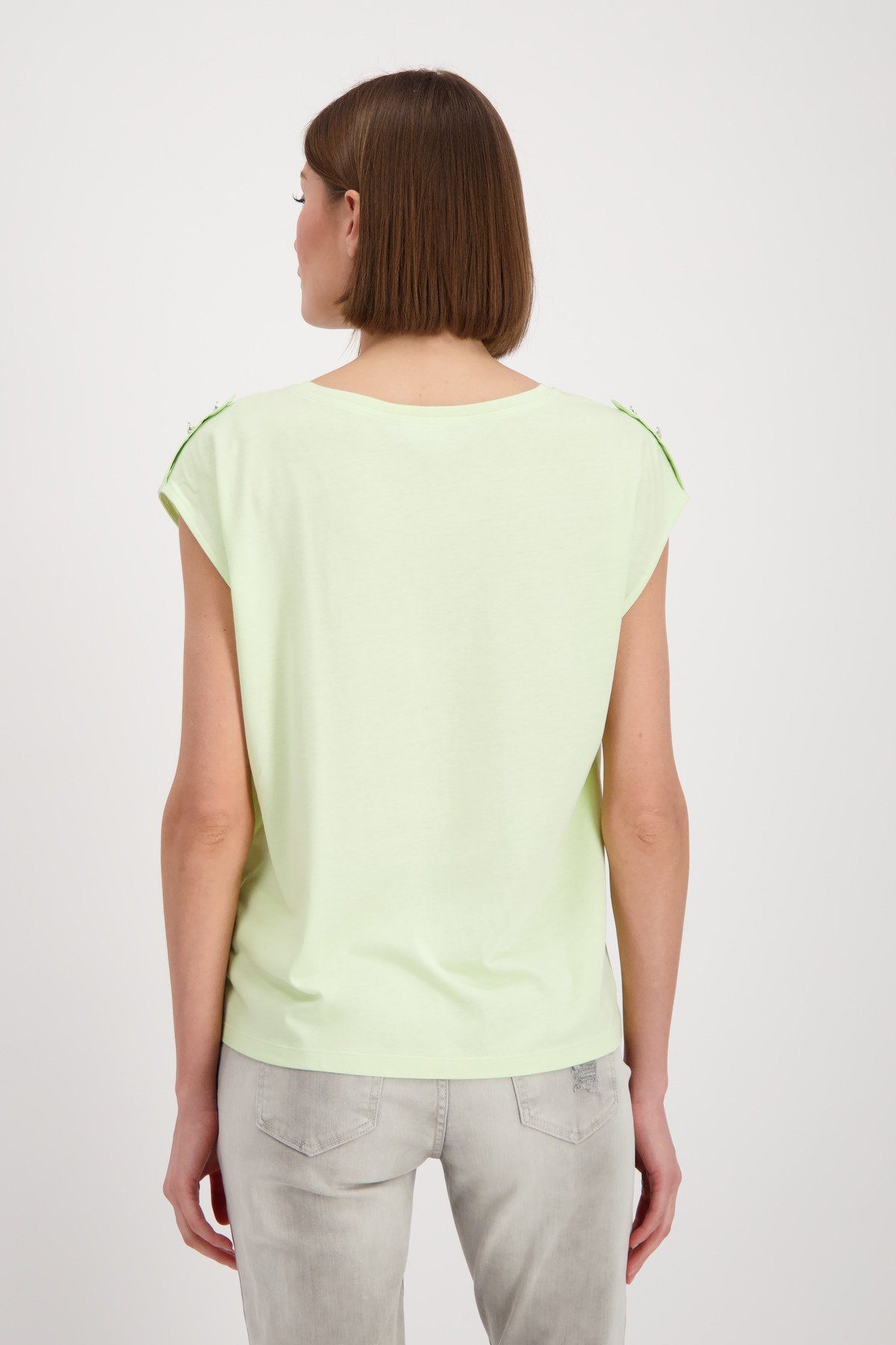 Monari Schlupfbluse Satin Blusenshirt mit pastell green Tasche