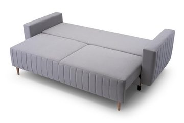 Beautysofa 3-Sitzer RAVI, 225 cm Veloursstoff Polstersofa, mit Bettfunktion und Bettkasten, Grau / Schwarz / Orange / Gelb / Grün / Blau, Velours Sofa, Dreisitzer auf Holzbeine