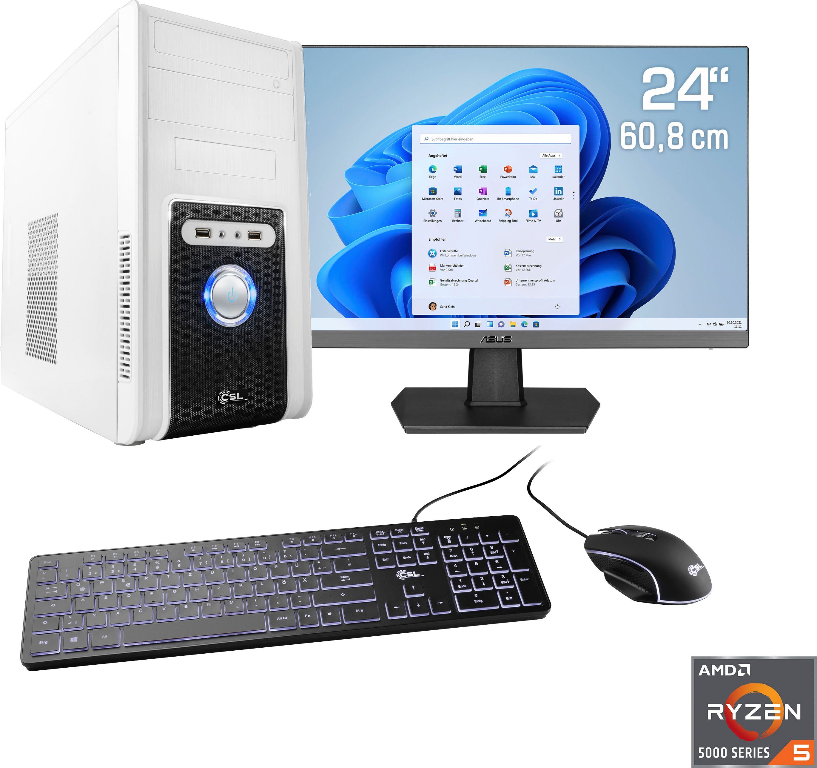 CSL Sprint V28885 Gaming-PC-Komplettsystem (24", AMD Ryzen 5 5600G, AMD Radeon Graphics, 8 GB RAM, 500 GB SSD)