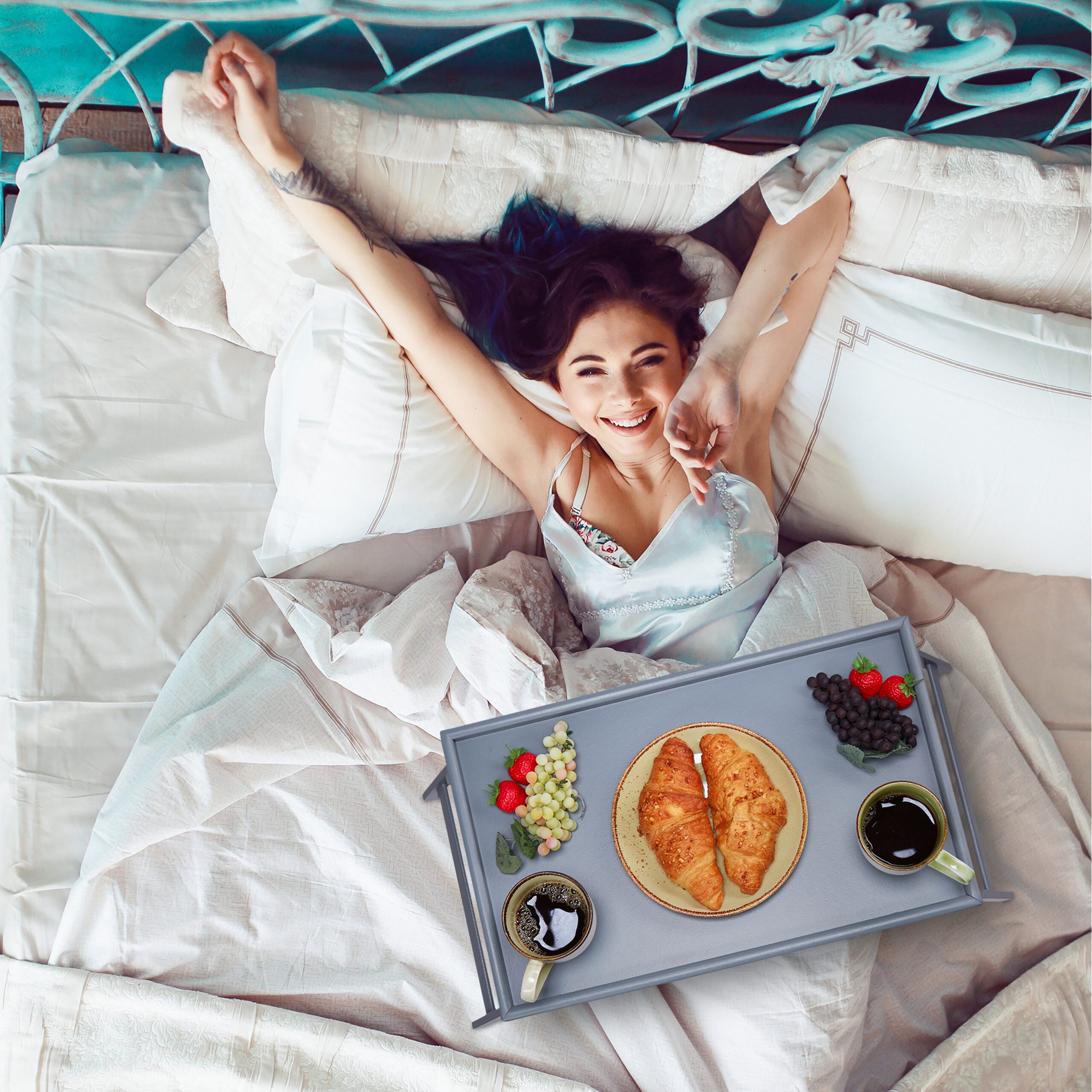 relaxdays Tabletttisch Betttablett Bambus grau günstig online kaufen