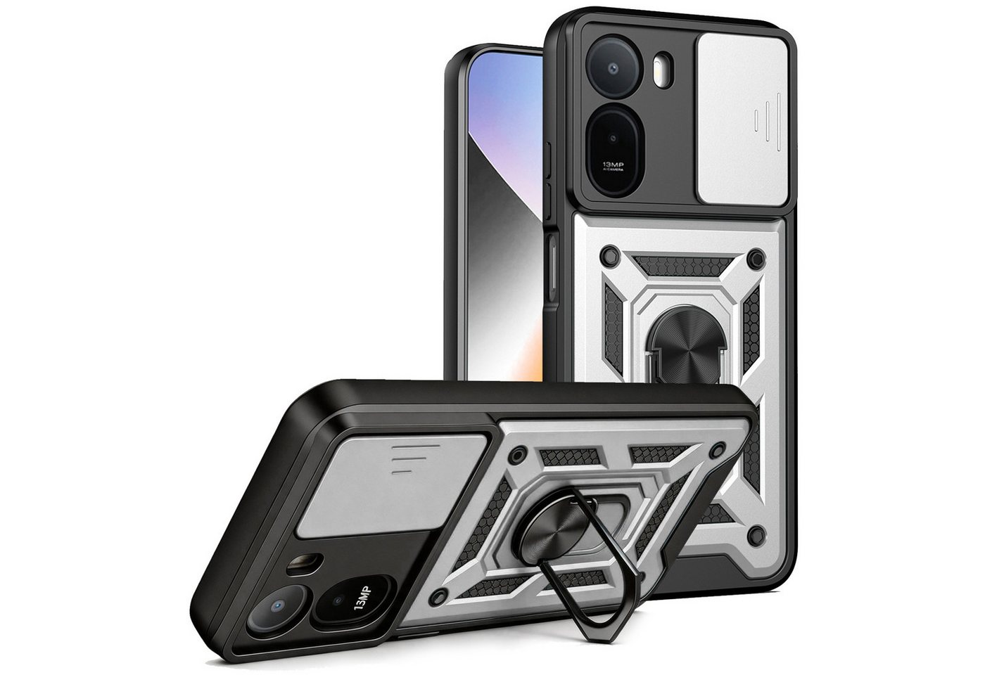 betterfon Handyhülle für Xiaomi Hülle mit Kameraschutz Ringhalter, Outdoorhülle mit Smartstand Kameraschutz und Silikonkern