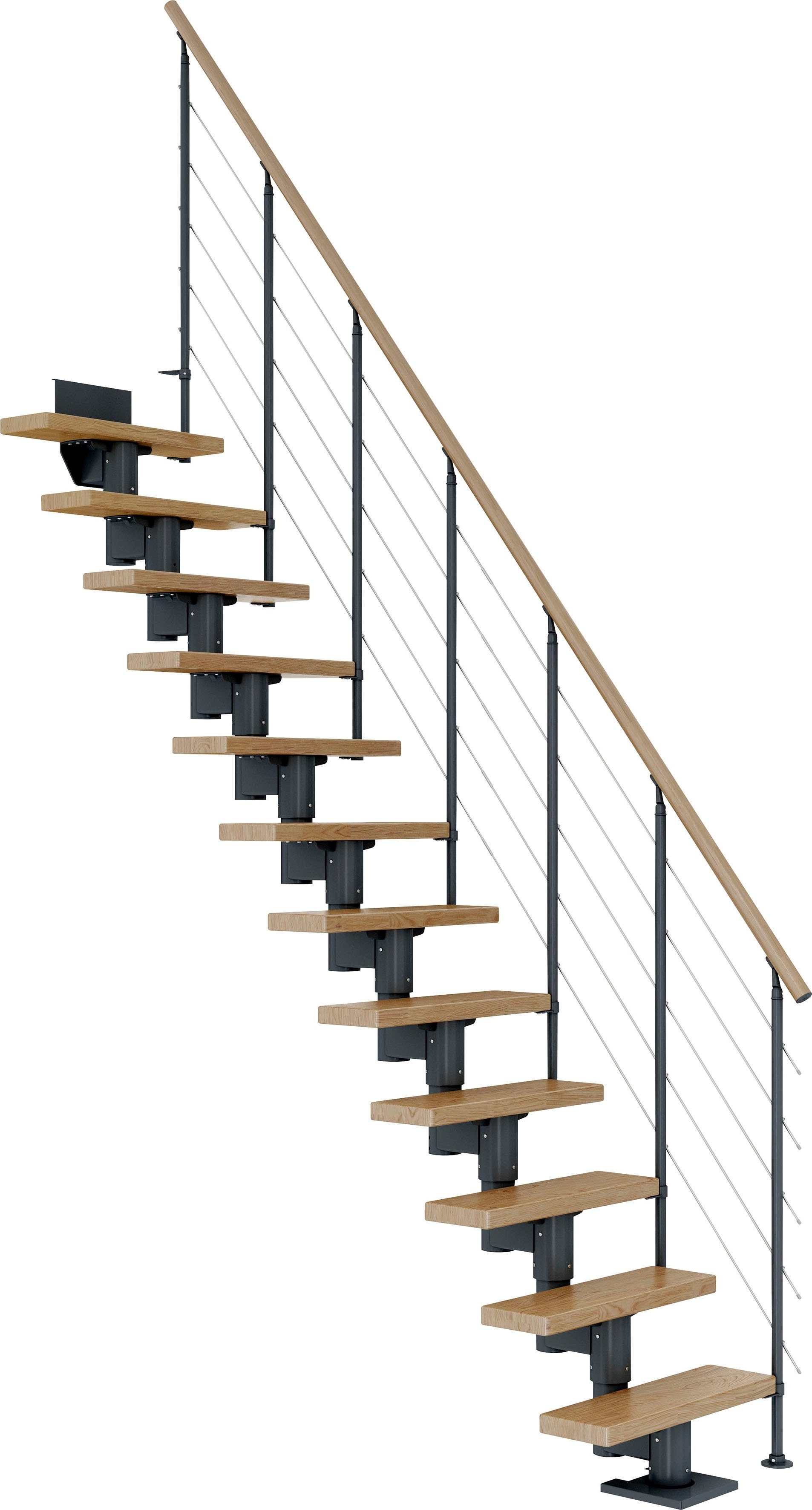 270 Mittelholmtreppe cm, für Geschosshöhen Stufen Dolle offen, Dublin, Eiche/Metall bis