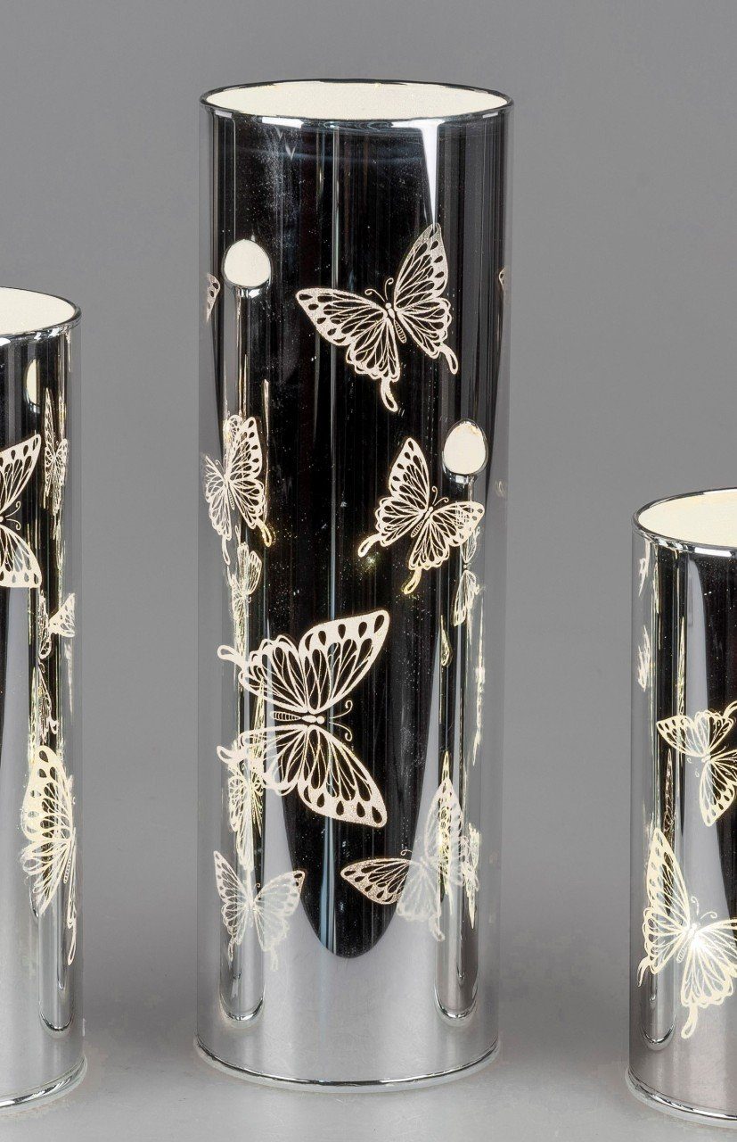 formano Tischleuchte Schmetterlinge, Silber H:25cm D:8cm Glas