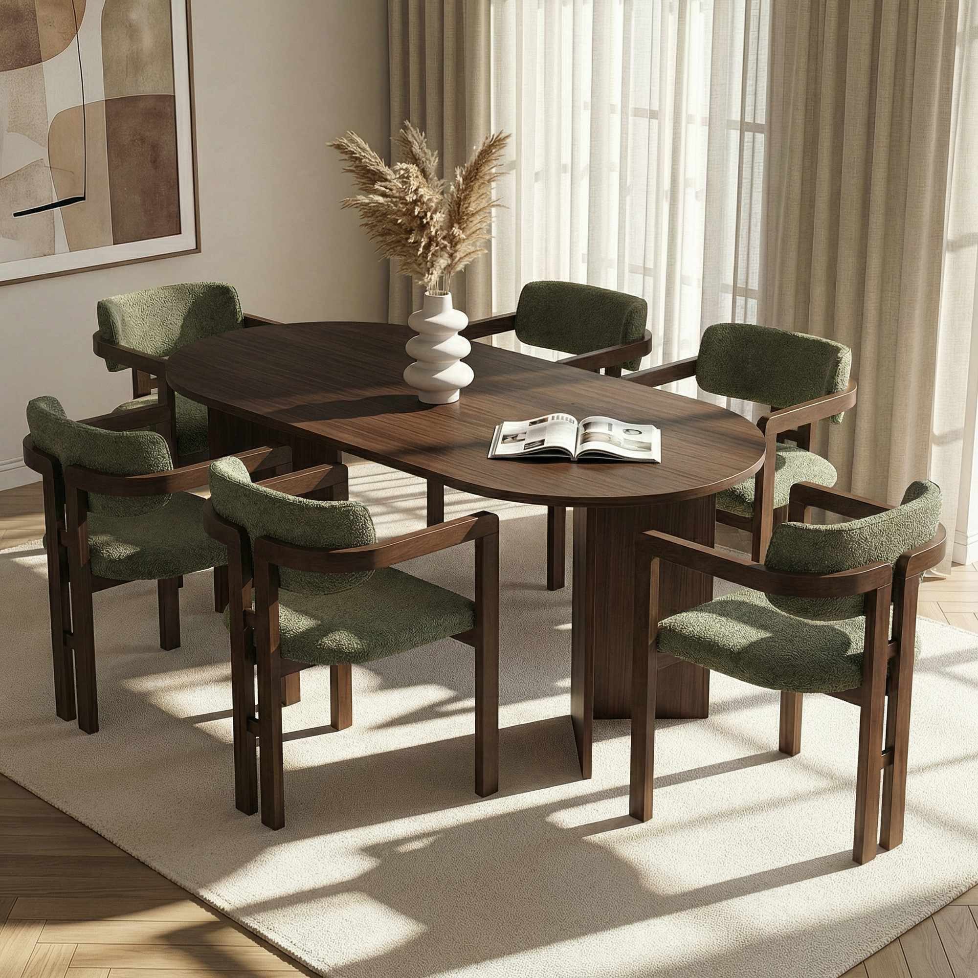 Skye Decor Essgruppe Sablin Modern Set, (Set, 7-tlg., 1 Tish, 6 Stühle), Japandi Set bestehend aus 6 Stühl und 1 Tish Modernes Esszimmer Set