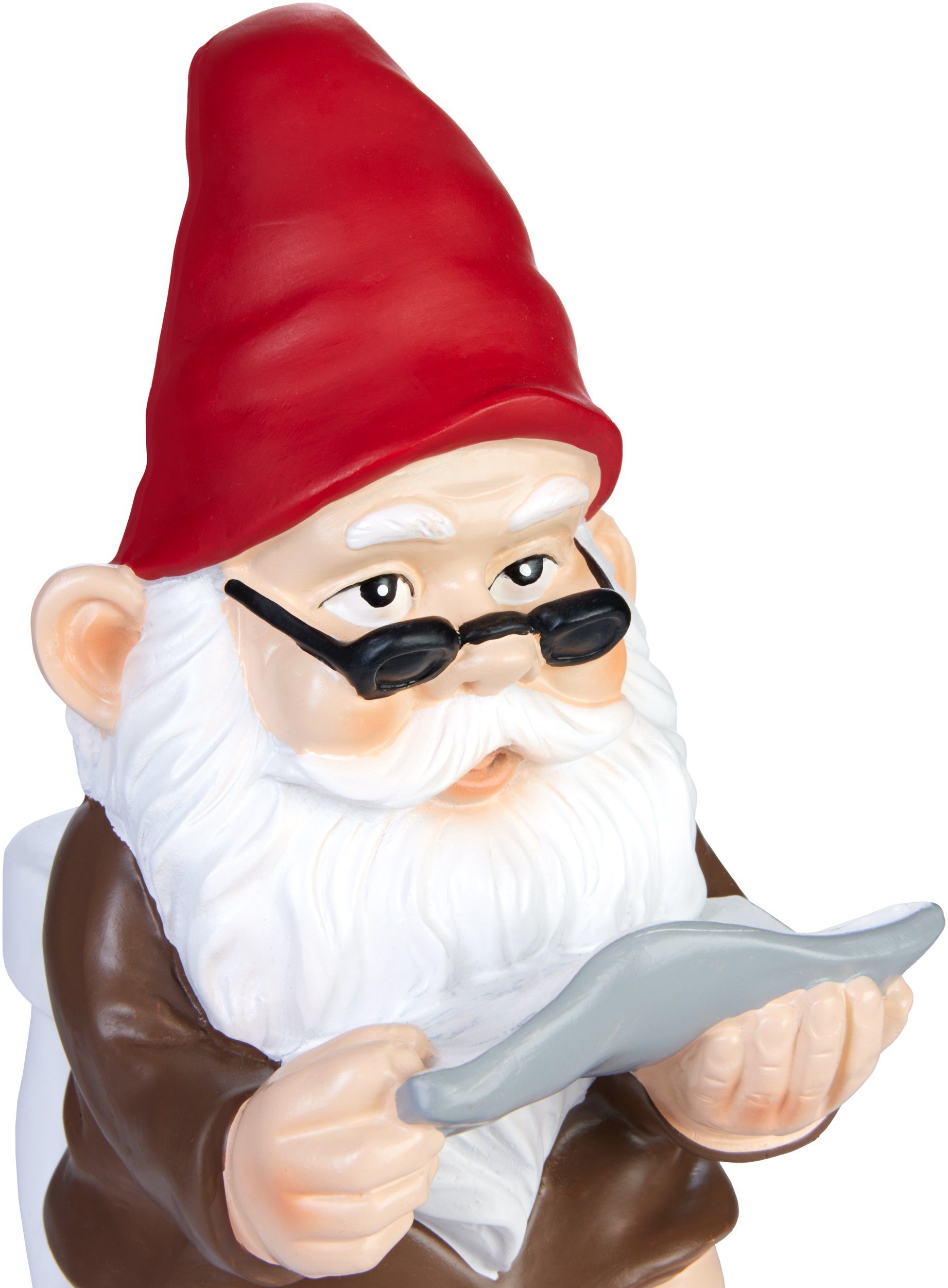 BRUBAKER Gartenzwerg Zwerg auf Klo Toilette mit Brille und Zeitung - Gartenfigur Lustig, (1 St), 20 cm Dekoration Wetterfest für Garten