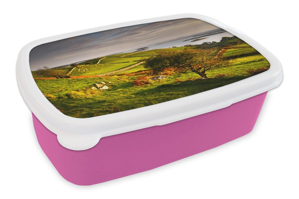 MuchoWow Lunchbox Sonnenuntergang in Irland, Kunststoff, (2-tlg), Brotbox für Erwachsene, Brotdose Kinder, Snackbox, Mädchen, Kunststoff rosa