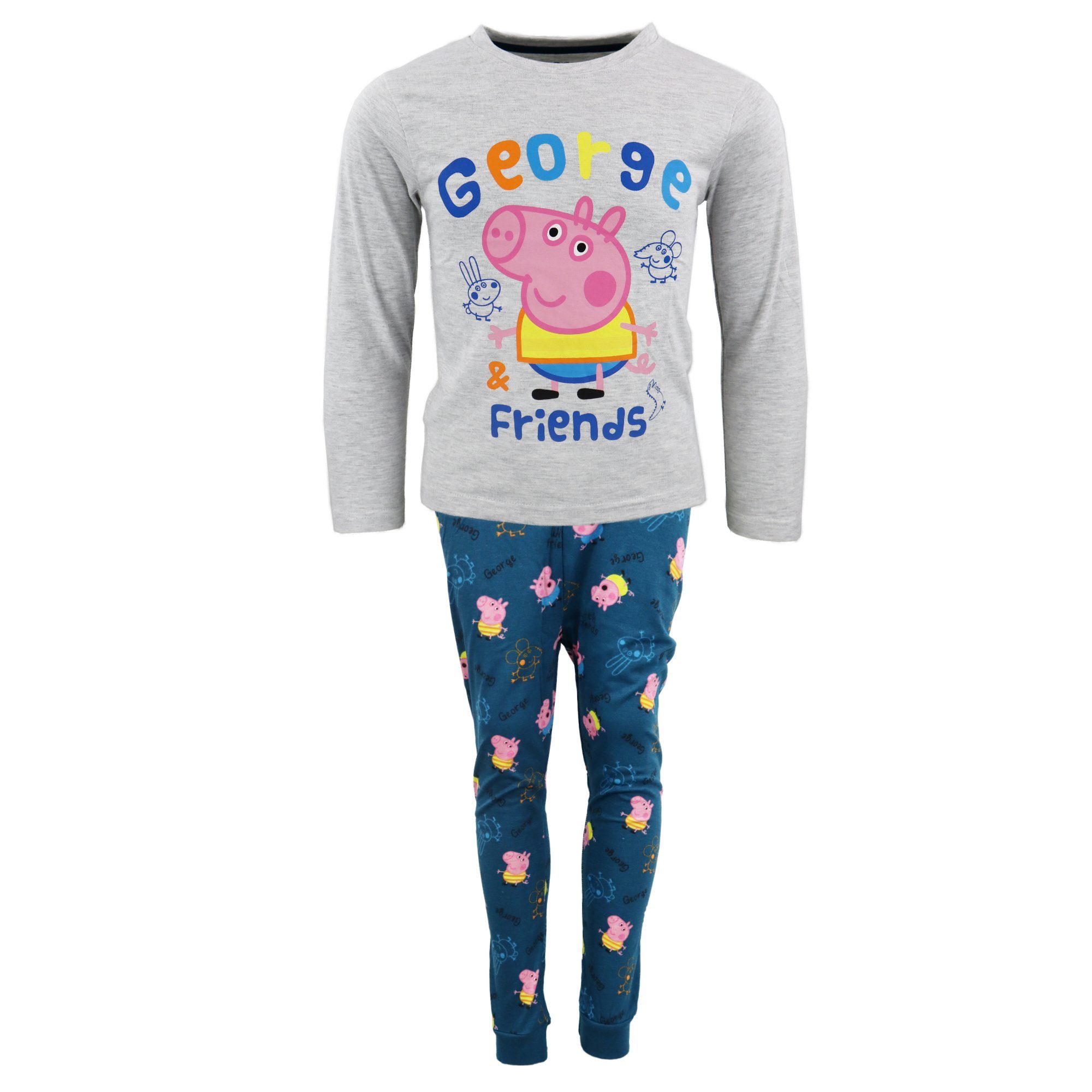 Peppa Pig Schlafanzug Peppa Jungen Hose Shirt bis Wutz Kinder 92 Pig Gr. Pyjama 116 George Hellgrau