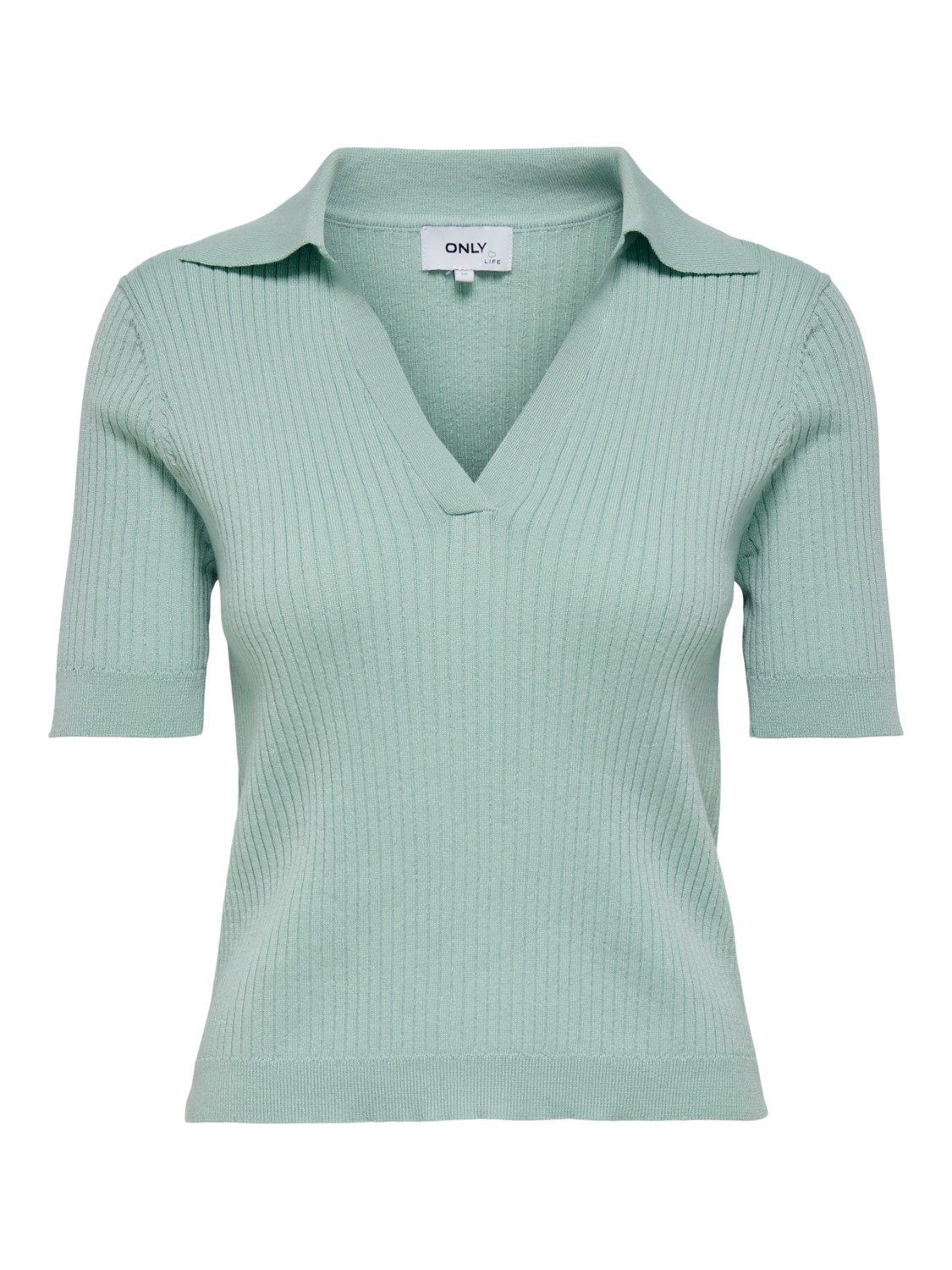 Kurzarm ONLNIMONE Einfarbiges T-Shirt Poloshirt (1-tlg) Geripptes T-Shirt ONLY V-Ausschnitt 4015 Mint in