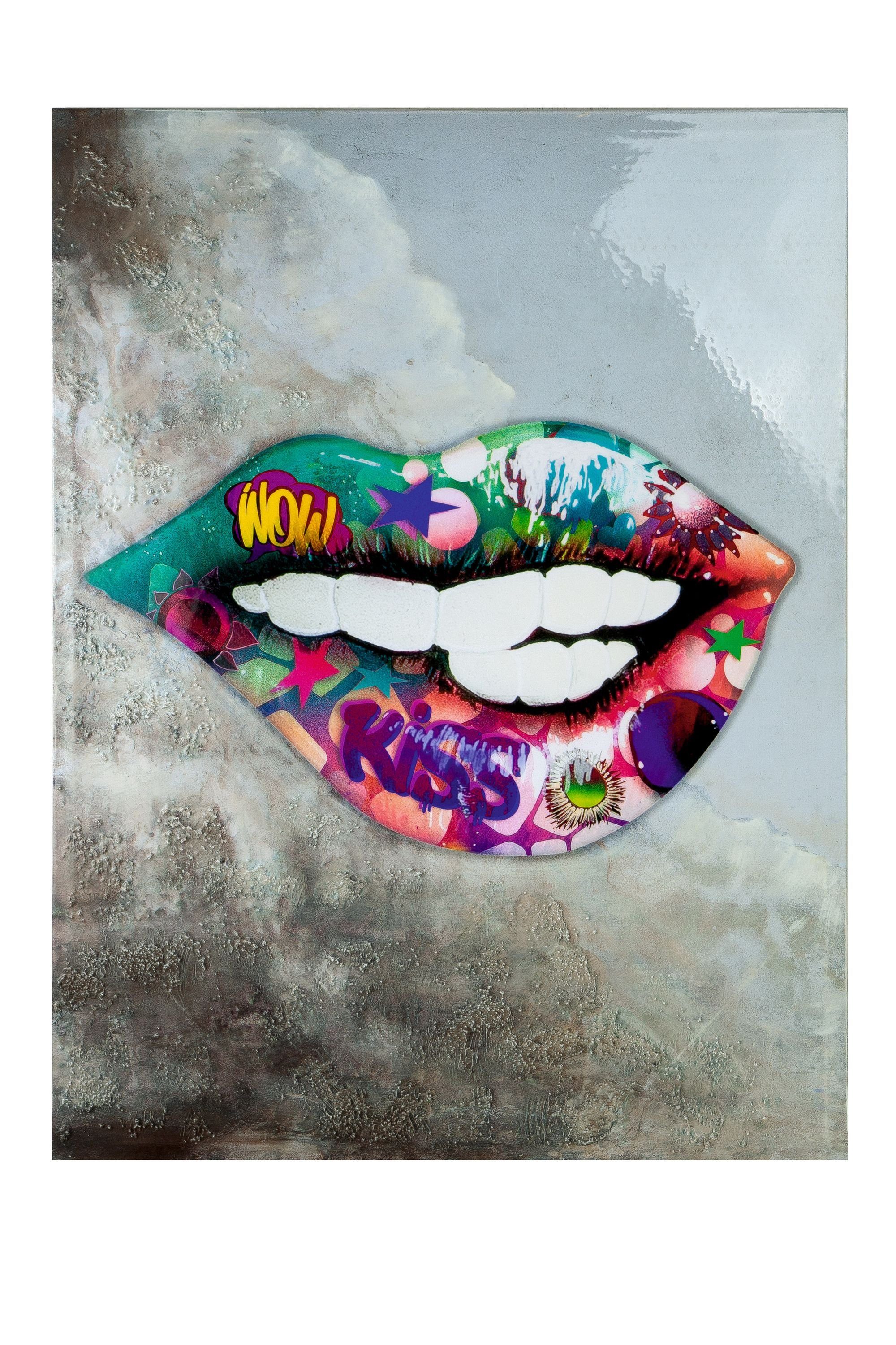 Wandbild GILDE Gemälde Street Art Kiss - mehrfarbig - H. 120cm x B. 90cm