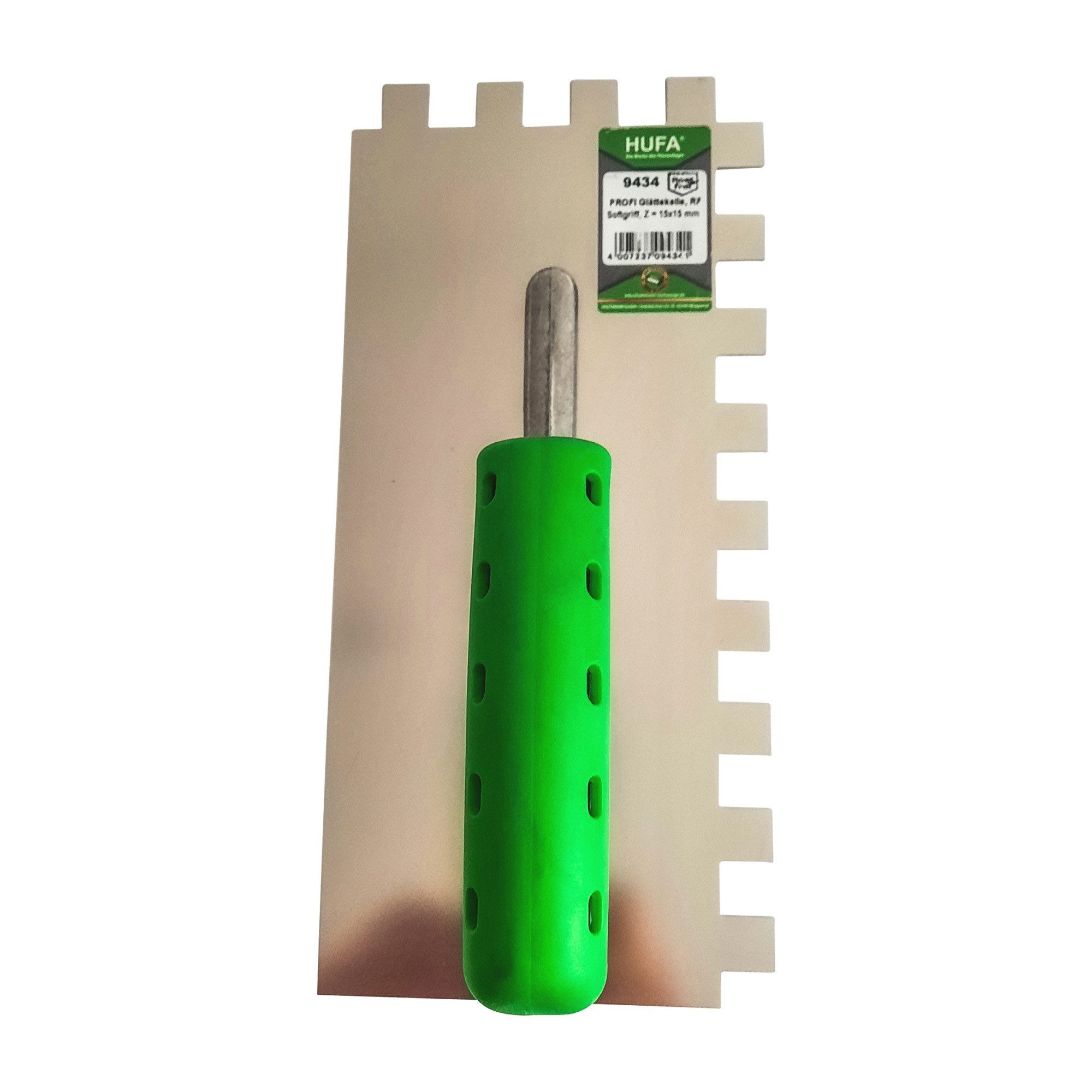 Hufa Zahnkelle Hufa Profi Glättekelle Edelstahl 2K Griff 280x130mm 15x15mm gezahnt rostfrei