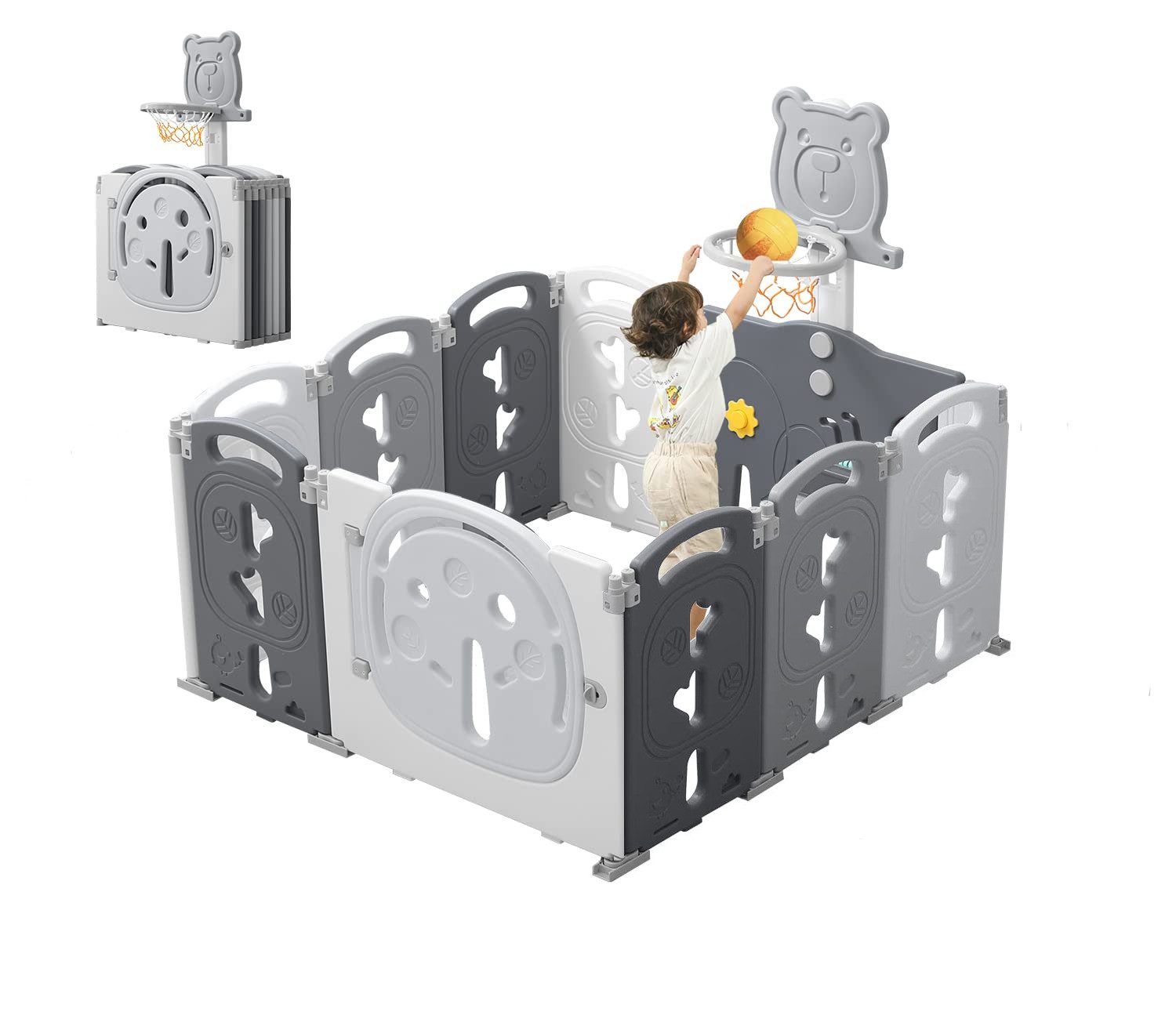 ToteBox Laufstall Faltbar Laufgitter Baby Mit Basketballkorb Mit Tür und Sp günstig online kaufen