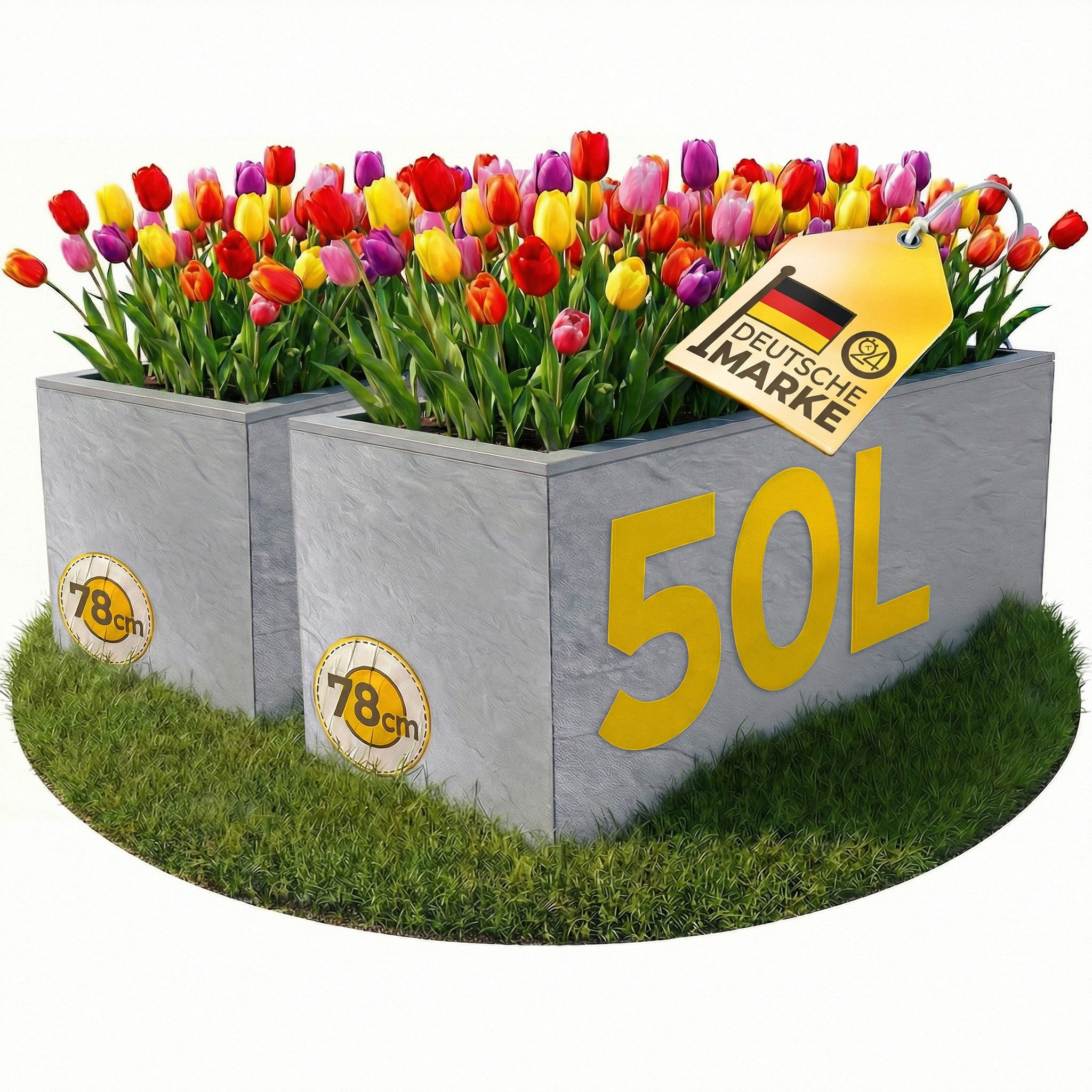 ONDIS24 Pflanzkübel Ondis24 Blumenkübel Vulkano, 50L Blumenkasten (2 St), mit cleverem Wasserspeicher am Boden