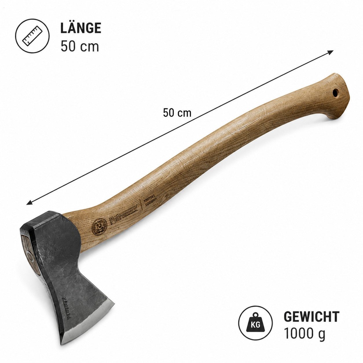 Petromax Beil Forstbeil - Handgeschmiedete Qualität präzise Holzarbeiten, 1000 g, 50 cm Länge, (inkl. Lederscheide, inkl. Lederscheide), Hergestellt in Deutschland, Handgeschmiedet
