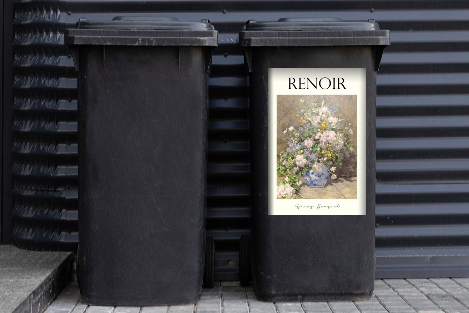 MuchoWow Wandsticker Gemälde - Frühlingsstrauß Mülltonne, Renoir St), Container, Sticker, (1 - Mülleimer-aufkleber, Abfalbehälter
