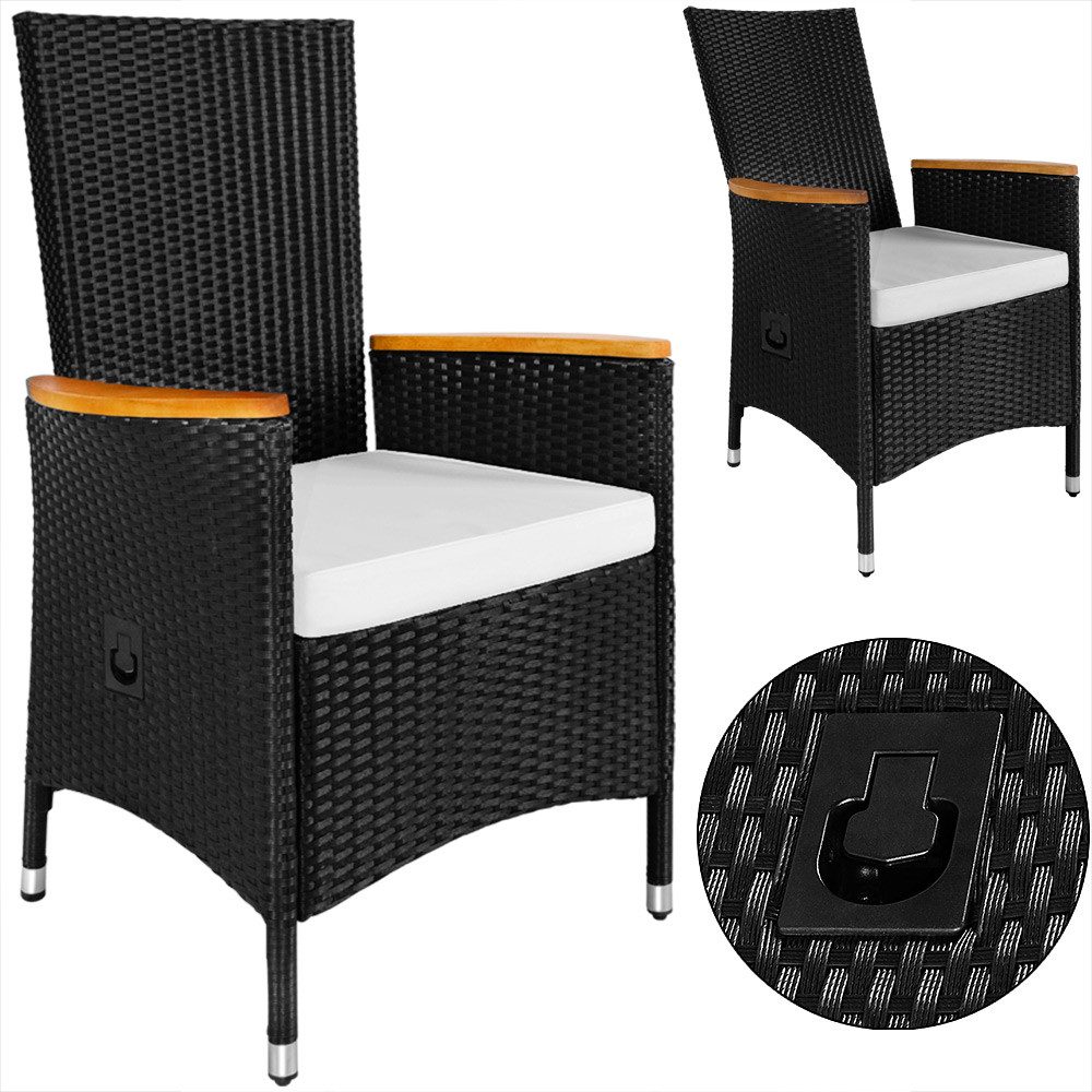 Casaria Garten-Essgruppe, (9-tlg), 8 Personen Polyrattan 2 verstellbare Lehnen Auflagen Holz Wetterfest