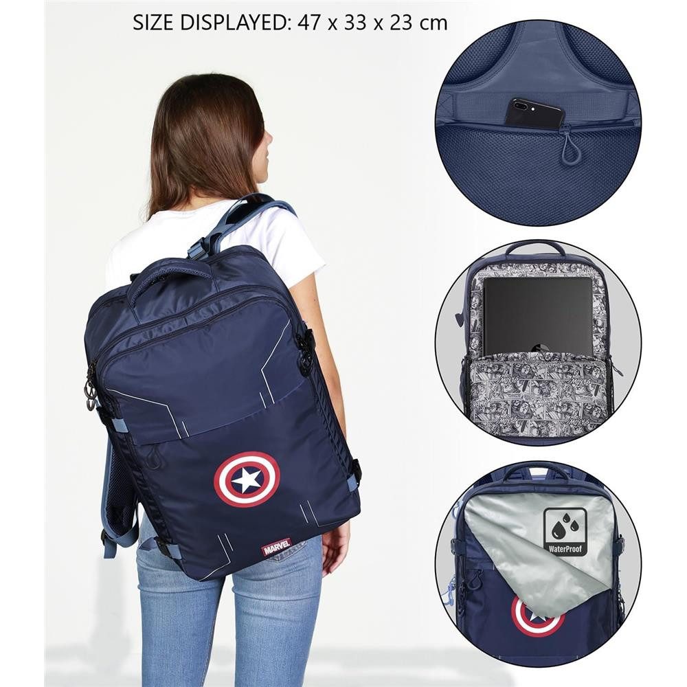 Karactermania Reiserucksack Marvel Captain America Handgepäck Rucksack Freizeitrucksack, 2 verschiedene Handgepäcksgrößen