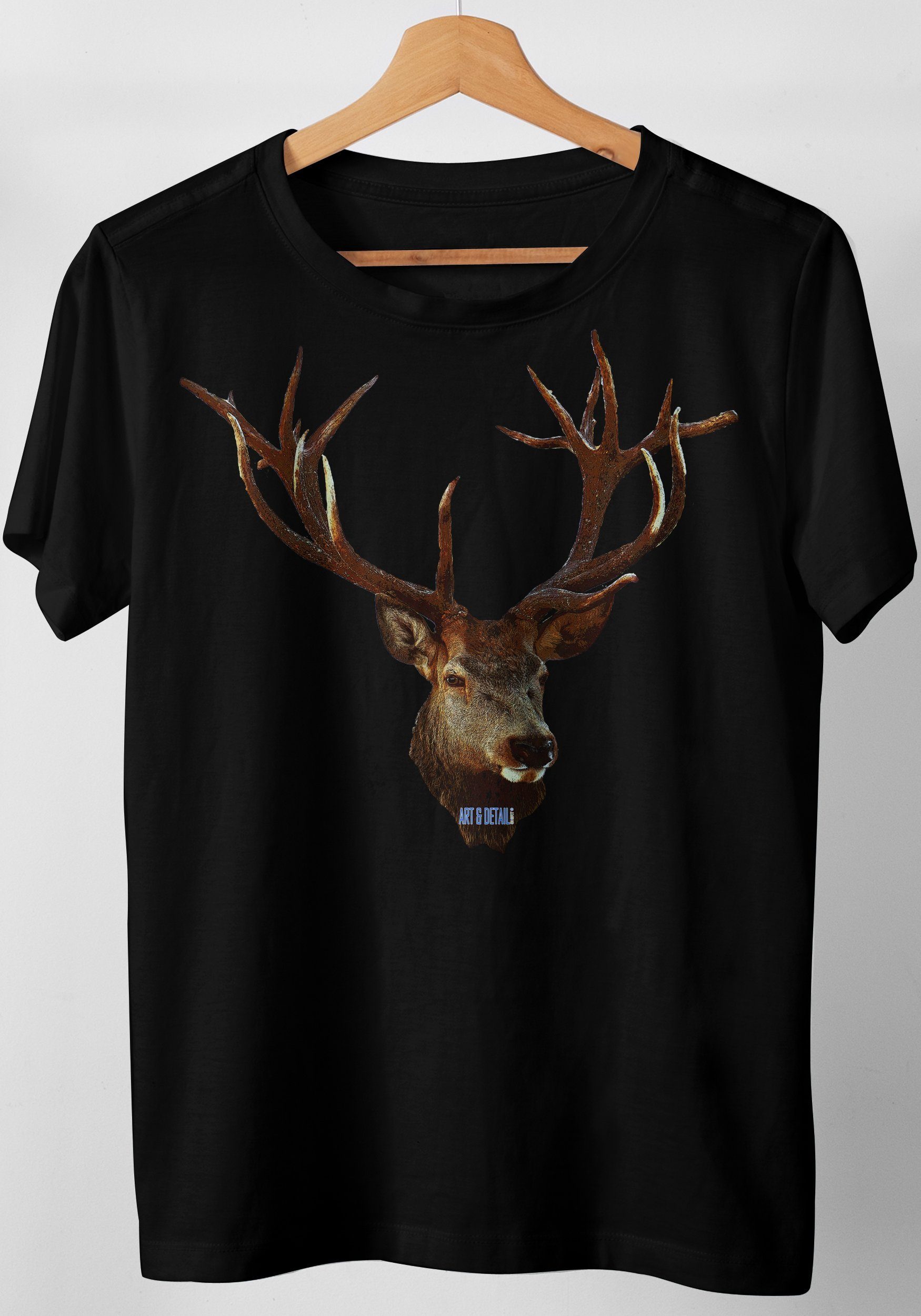 Art & Detail Shirt T-Shirt Hirsch Revier Aufsicht Geschenk zur Jagd und Tracht Schwarz