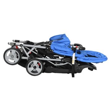 vidaXL Kinder-Buggy Tandem-Kinderwagen Stahl Blau und Schwarz