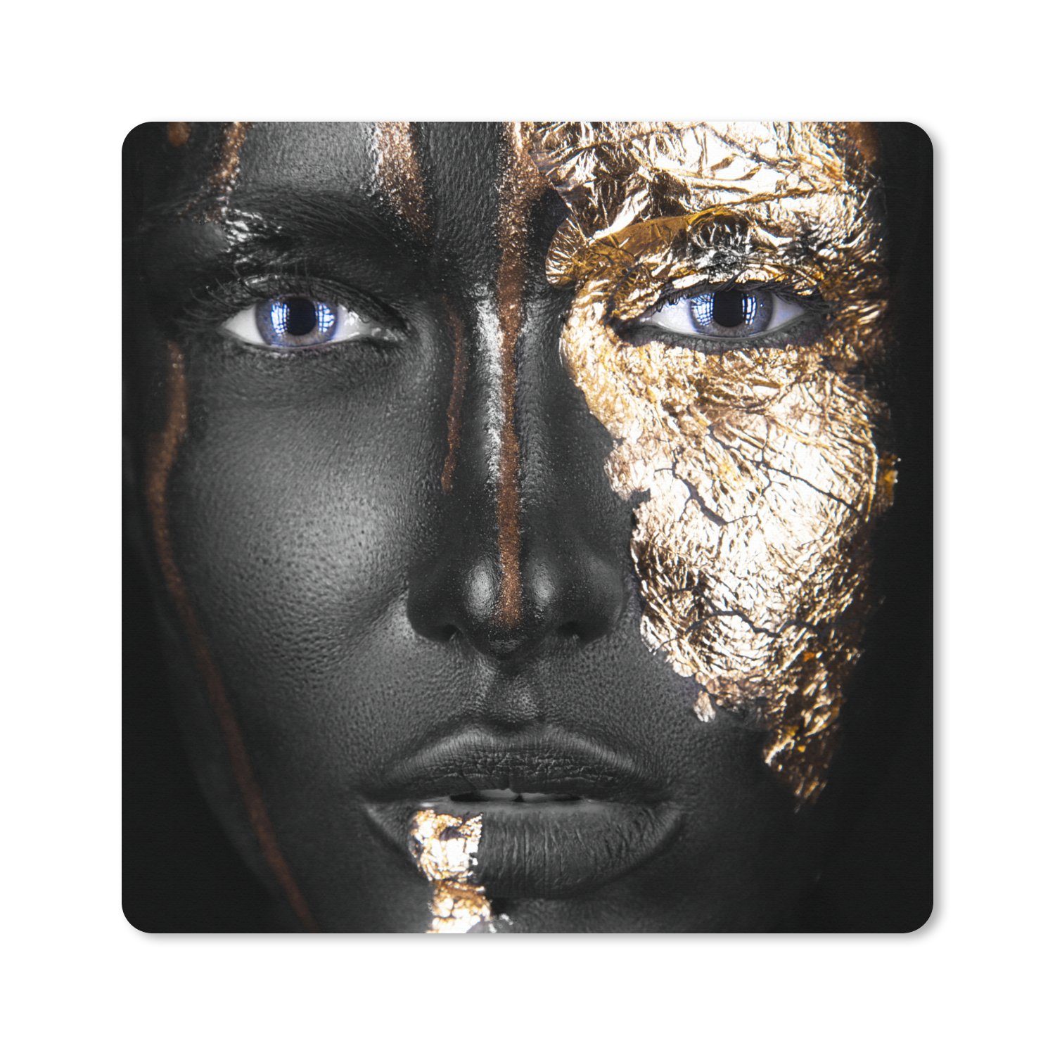 MuchoWow Mauspad Frau - Blattgold - Schwarz - Gold - Luxus (1-St), Mauspad groß, Zubehör für Gaming Zimmer, Desk Mat, 80x80 cm