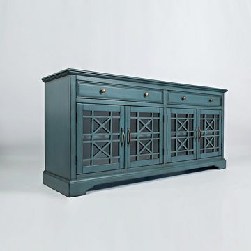 Lomadox Sideboard ALLORA-143, Vintage Kommode 178 cm Akazie Lack antik blau 4 Türen 2 Schubkästen