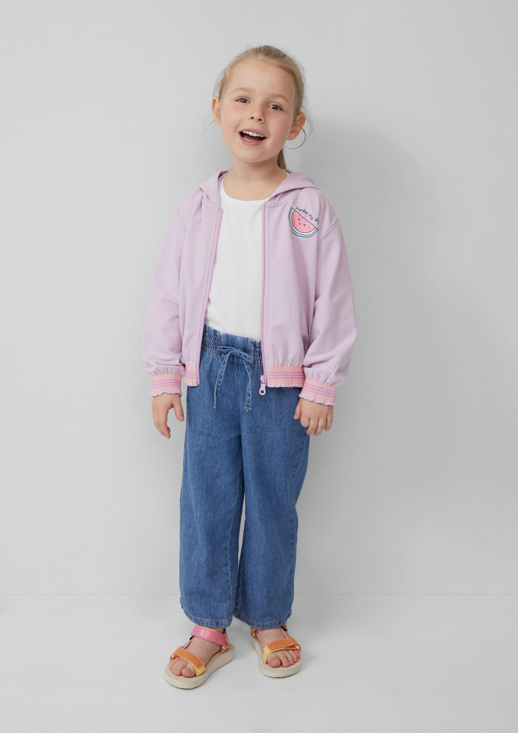 s.Oliver Sweatjacke Sweatshirt Jacke Sweatjacke mit Glitzerpint und Smok-Details