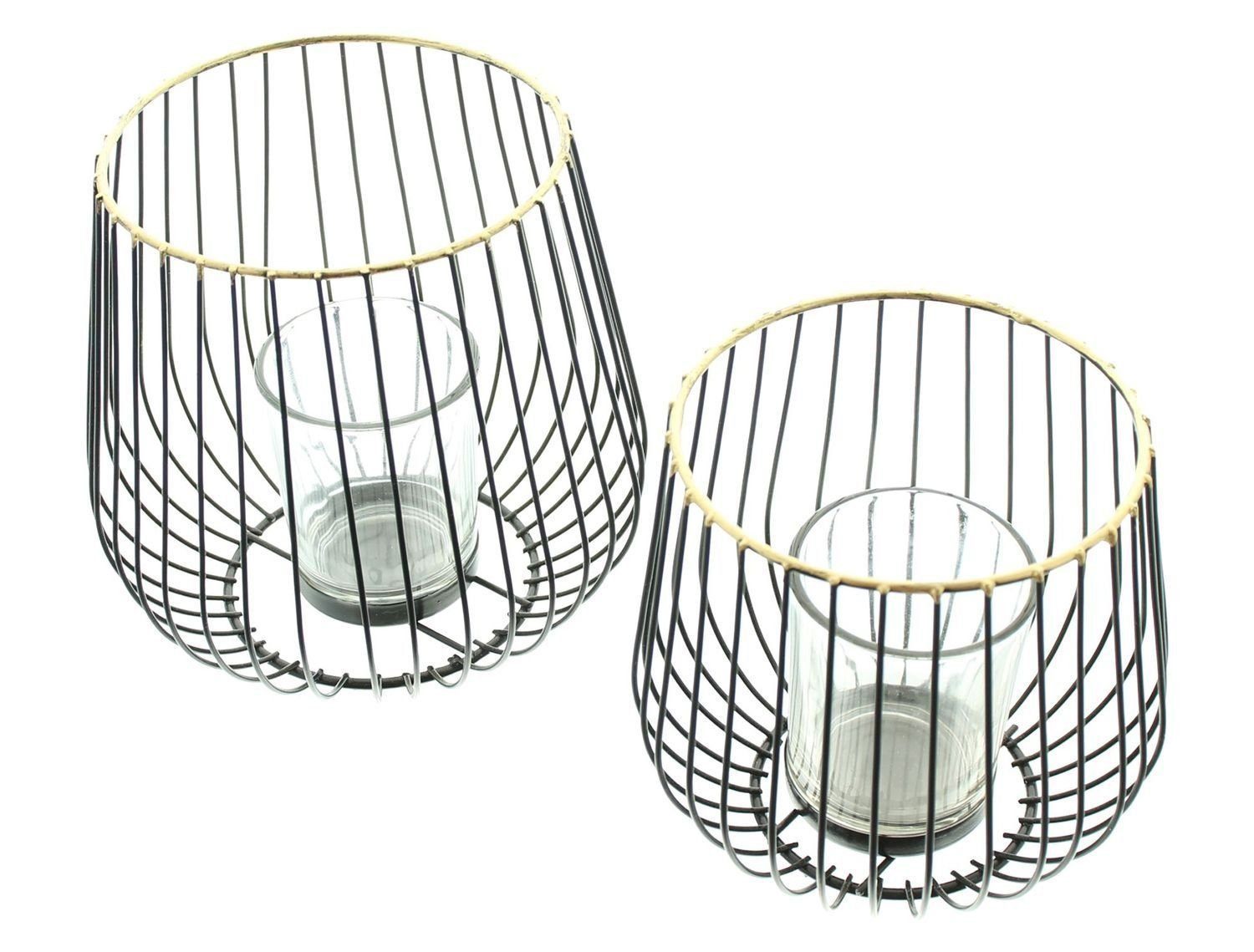 Home-trends24.de Windlicht Windlicht Modern Goldrand Metall Schwarz Groß Kerzenhalter