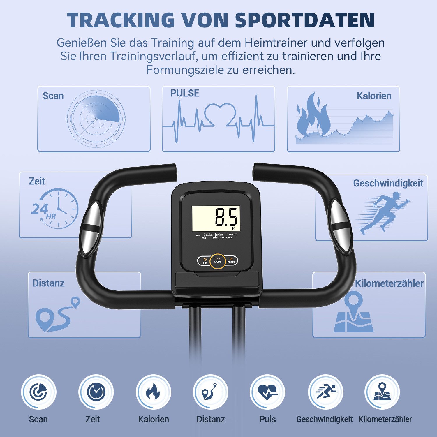VANNECT Heimtrainer Fitnessbike, Hometrainer Fahrrad Klappbar 16 Widerstandsstufen (LCD-Monitor mit Pulssensor, 1-tlg., Leise & Komfortabel, Heimtrainer Senioren, LCD-Monitor), Herzfrequenz, Faltbare Aufbewahrung, Fitnessbikes 150KG Belastbar