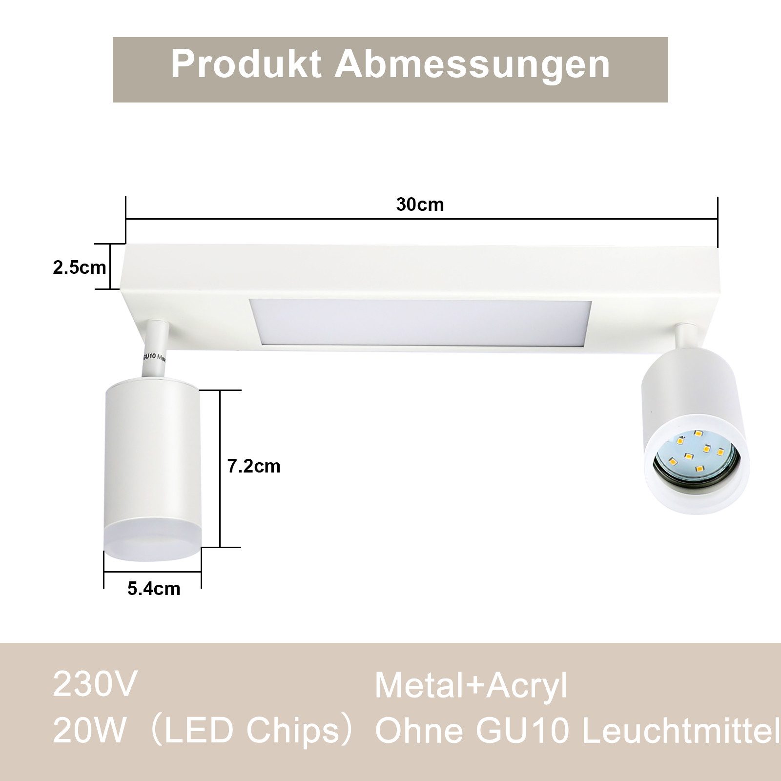 ZMH Deckenstrahler 2 Flammig Schwarz/Weiß 3000K günstig online kaufen