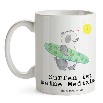 Mr. & Mrs. Panda Tasse Panda Surfen - Weiß - Geschenk, Geschenk Tasse, Tasse Motive, Auszeic, Keramik, Brillante Bedruckung