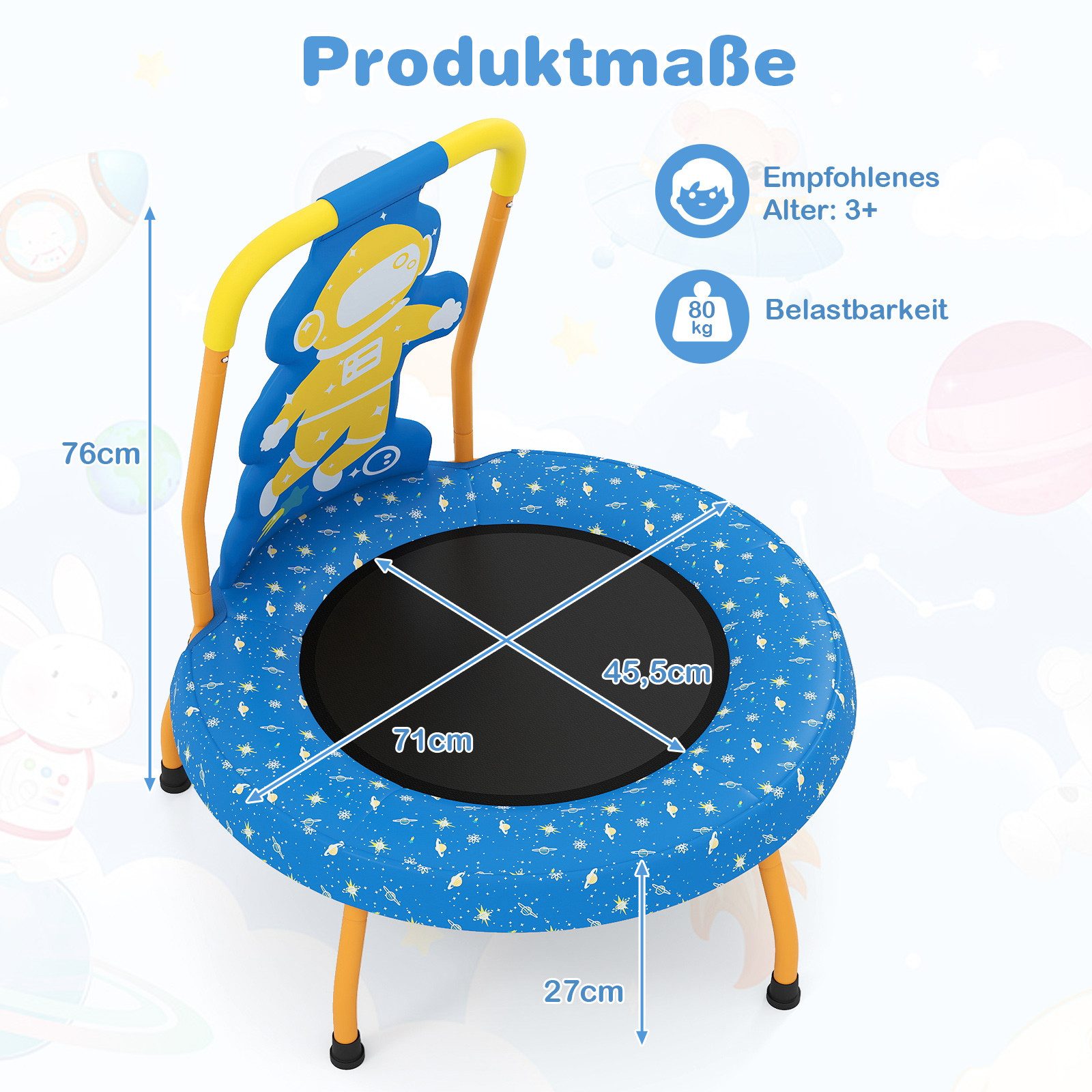 COSTWAY Kindertrampolin, Ø 71 cm, (1 tlg), Trampoin, mit Griff & Randabdeckung