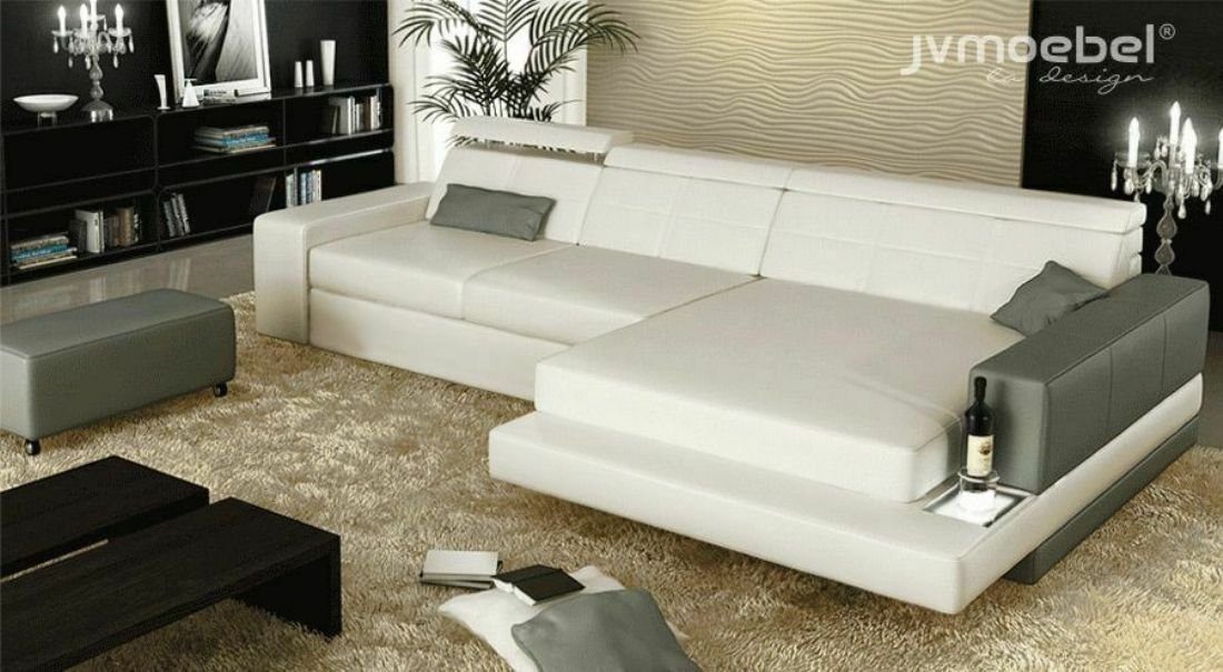 JVmoebel Ecksofa Eck L in Form Weiß/Grau Polster Europe Sofa Textil Ledersofa Eck Design Ecksofa Made Couch