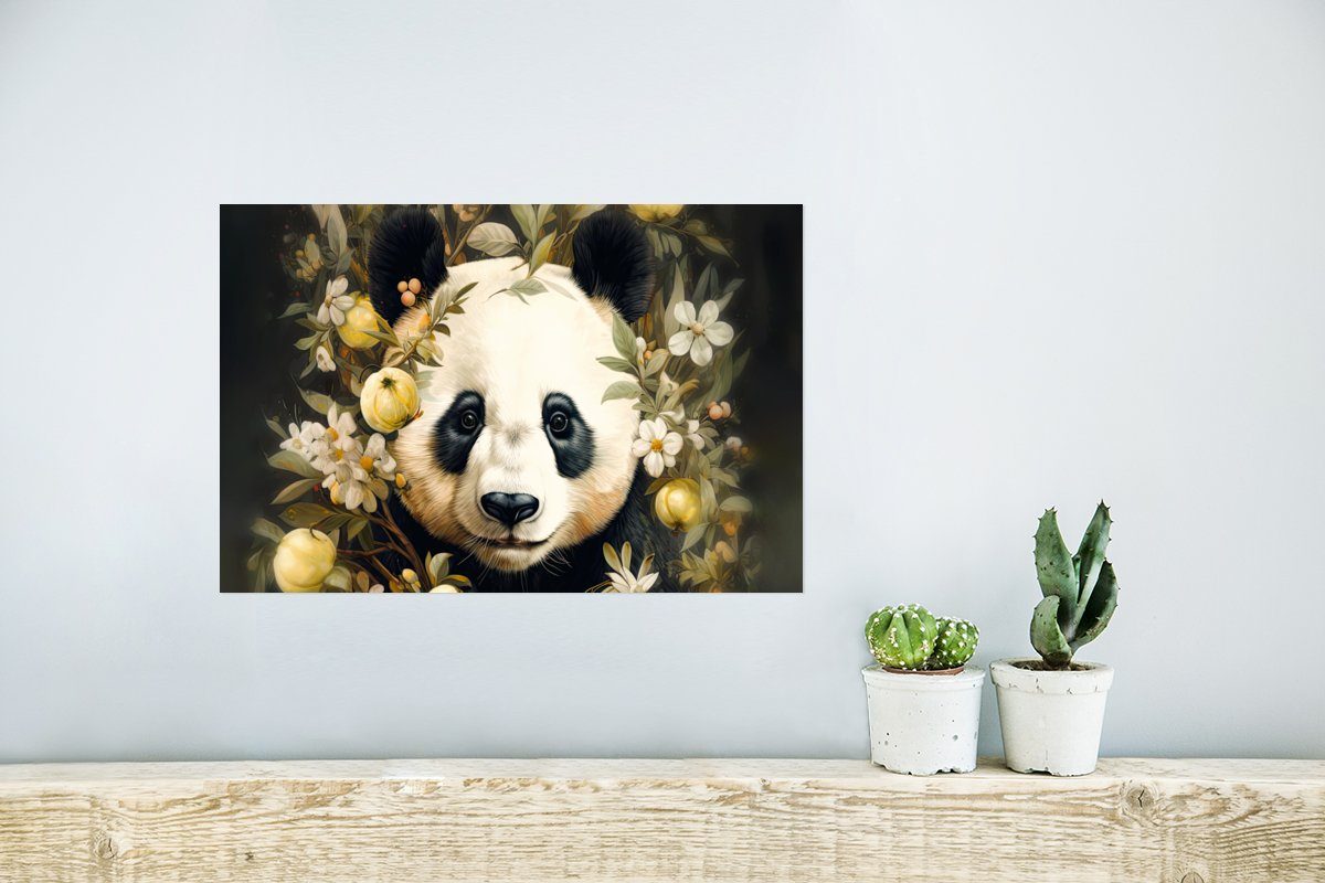 St), - Wandbild, für - Wandposter - Blumen, Ohne Poster Wohnzimmer, Pandabär Wildtiere Panda (1 Poster, Rahmen MuchoWow