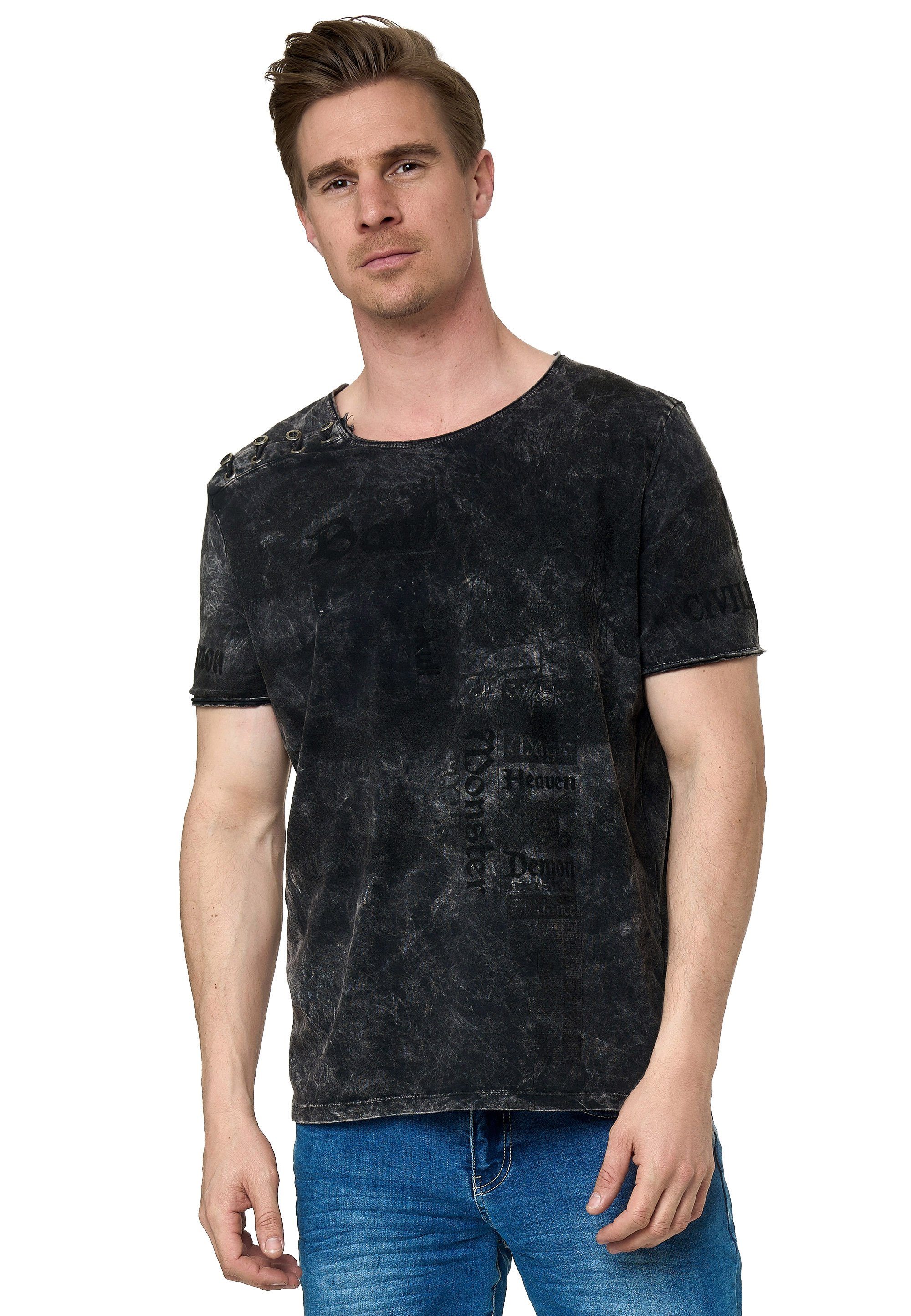 Rusty Neal T-Shirt in lässiger Batik-Optik anthrazit