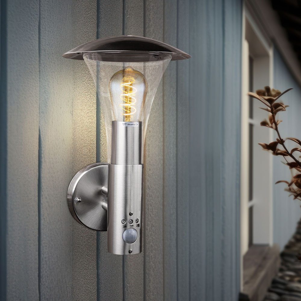 smartwares Außen-Wandleuchte, Leuchtmittel nicht inklusive, Außenleuchte Wandlampe mit Bewegungsmelder Edelstahl silber L 30,5 cm